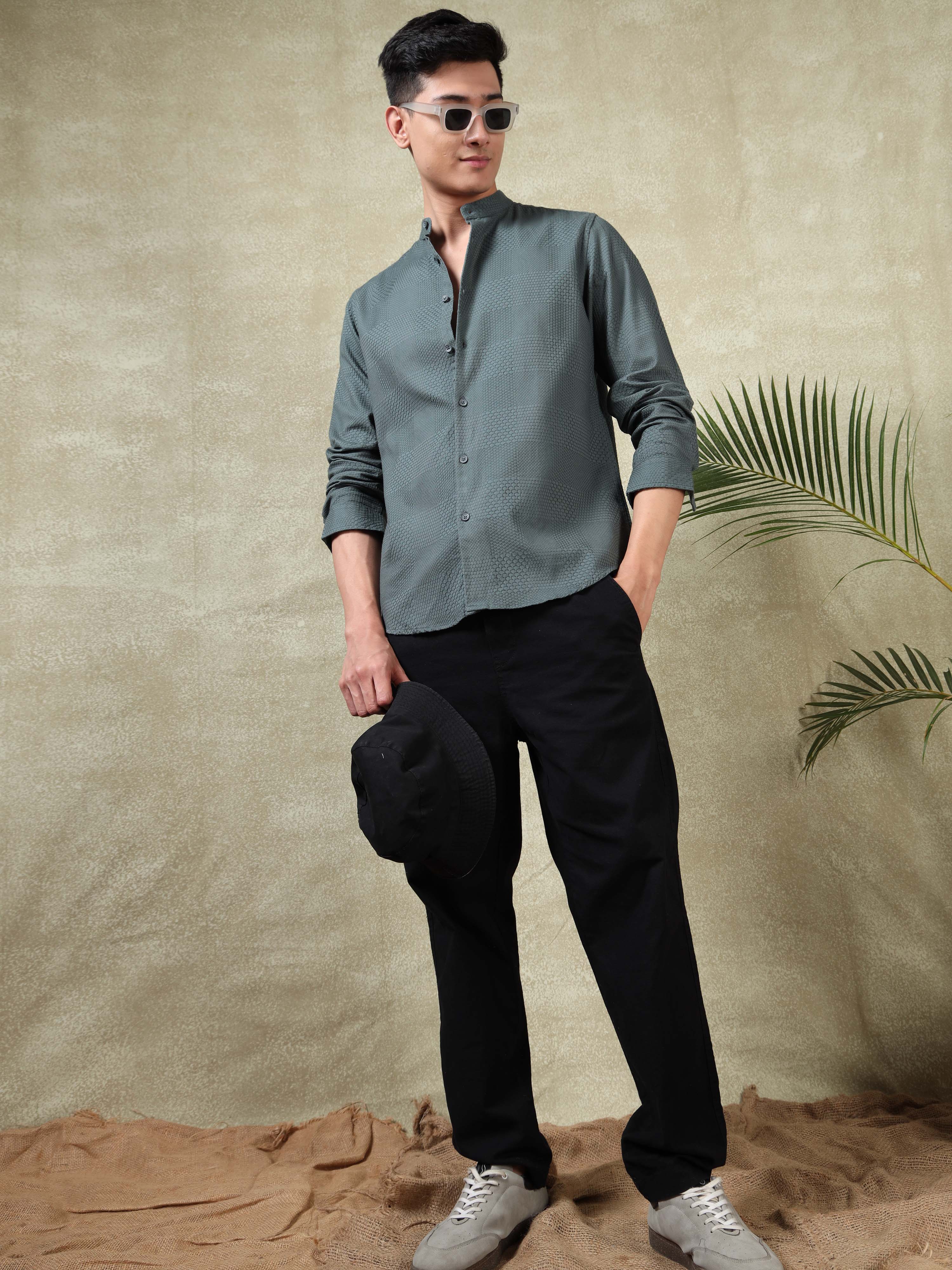 MEN'S TURQUOISE SOLID SLIM FIT SHIRT