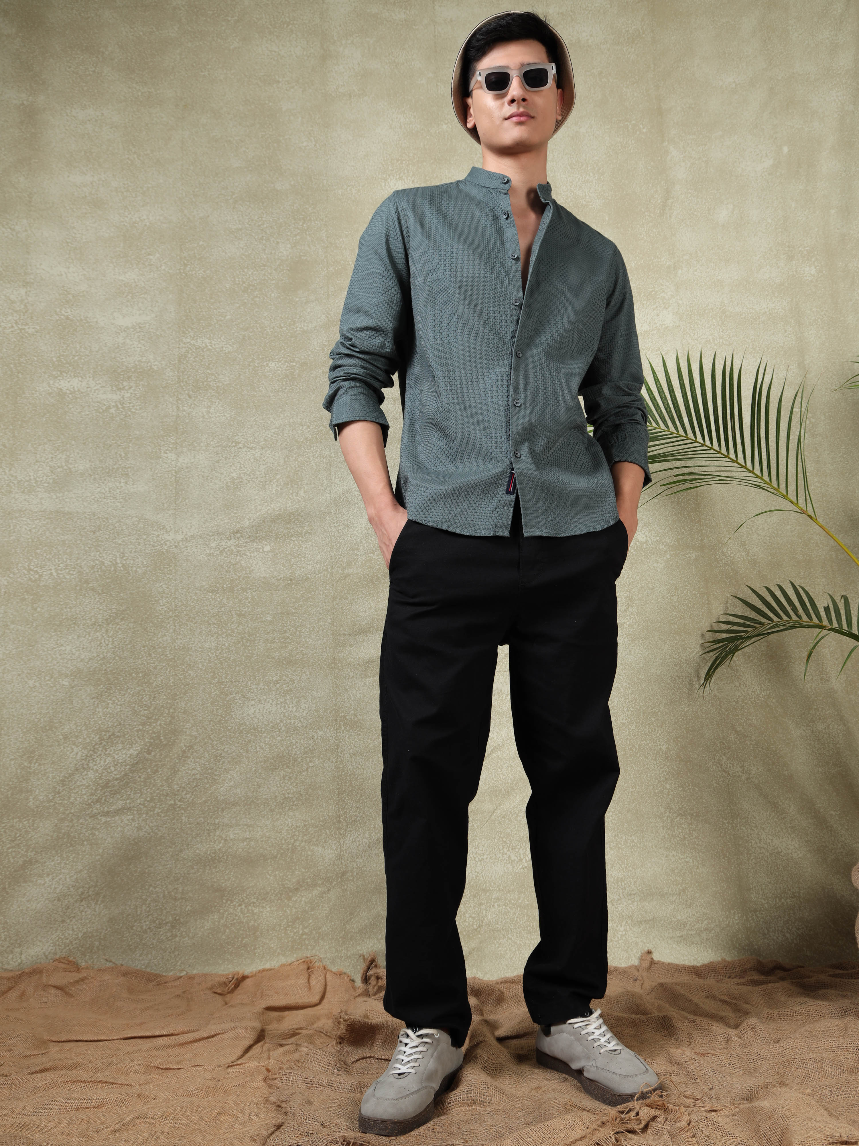 MEN'S TURQUOISE SOLID SLIM FIT SHIRT