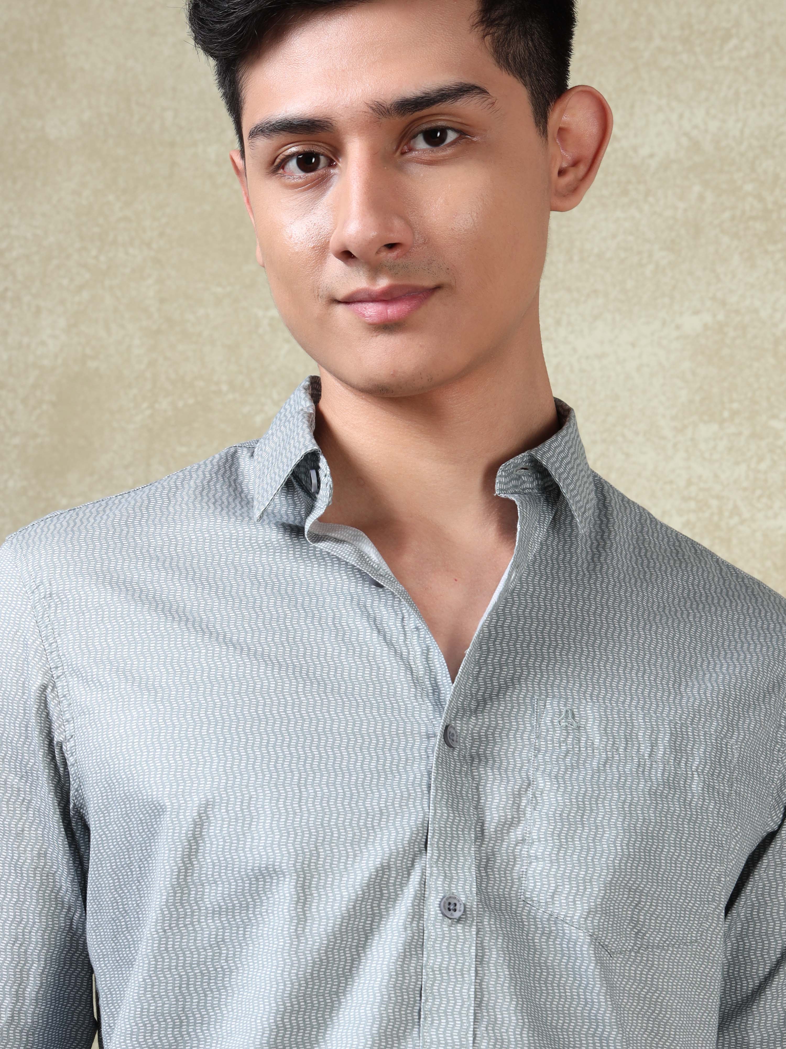 MEN'S GREY PRINT SLIM FIT SHIRT