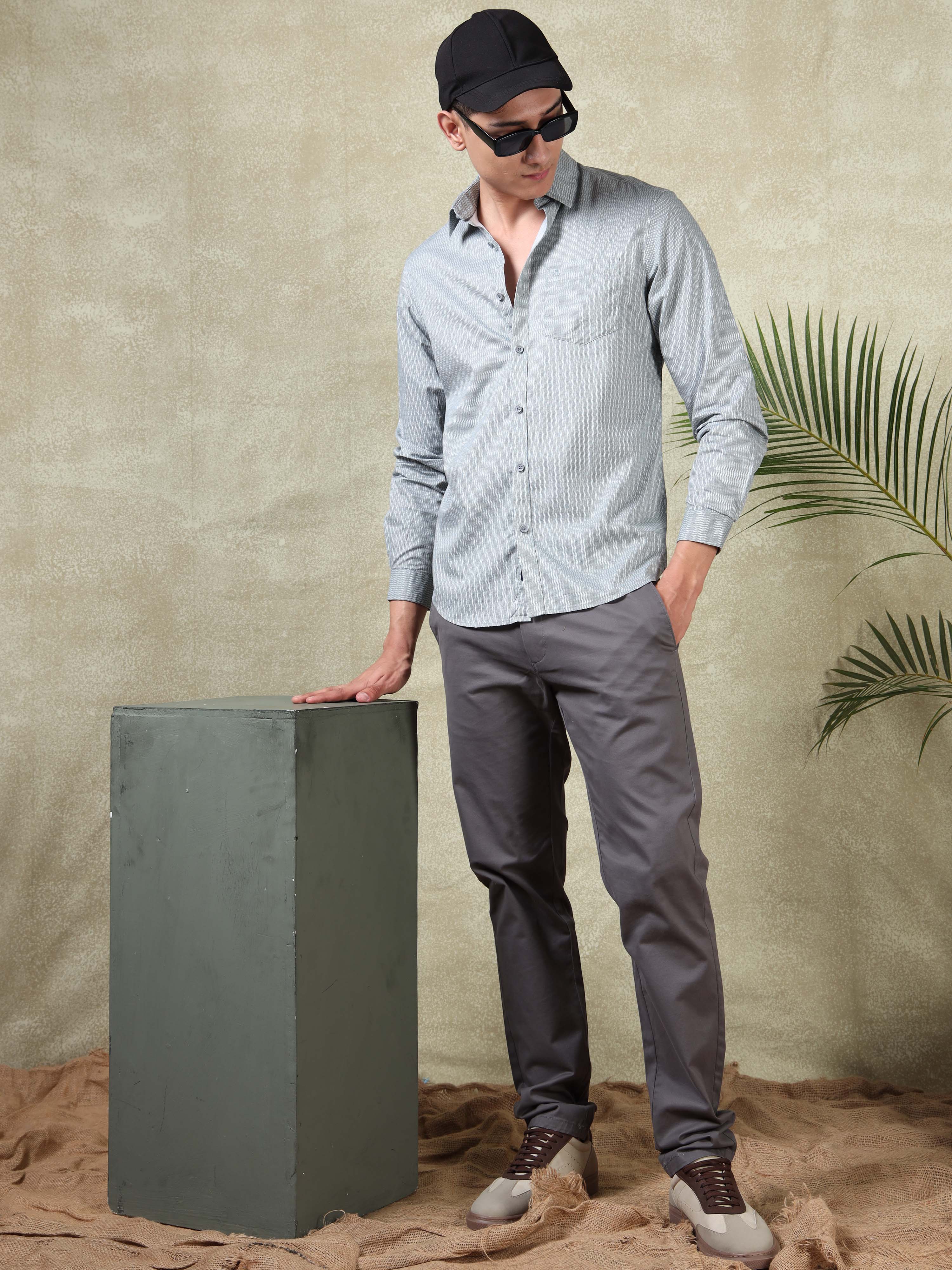 MEN'S GREY PRINT SLIM FIT SHIRT