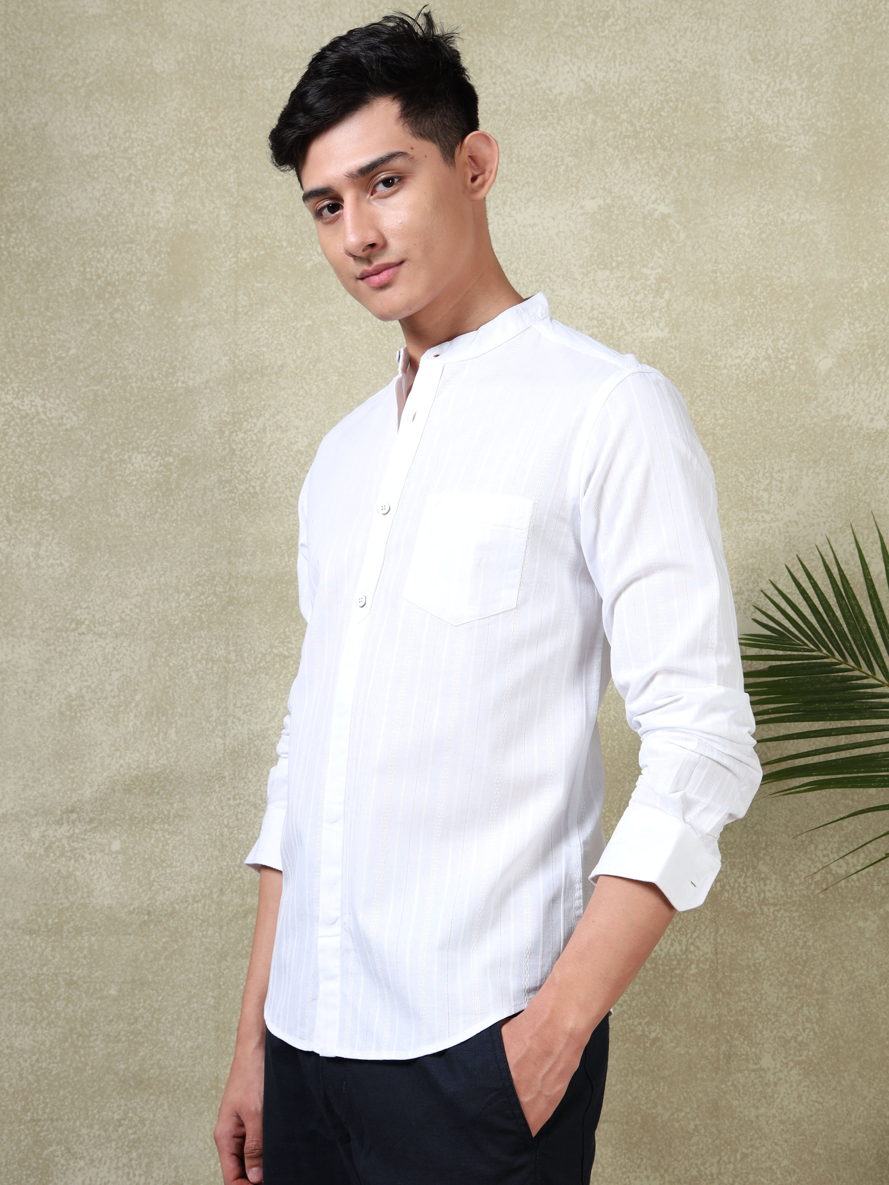 MEN'S WHITE STRIPES SLIM FIT SHIRT