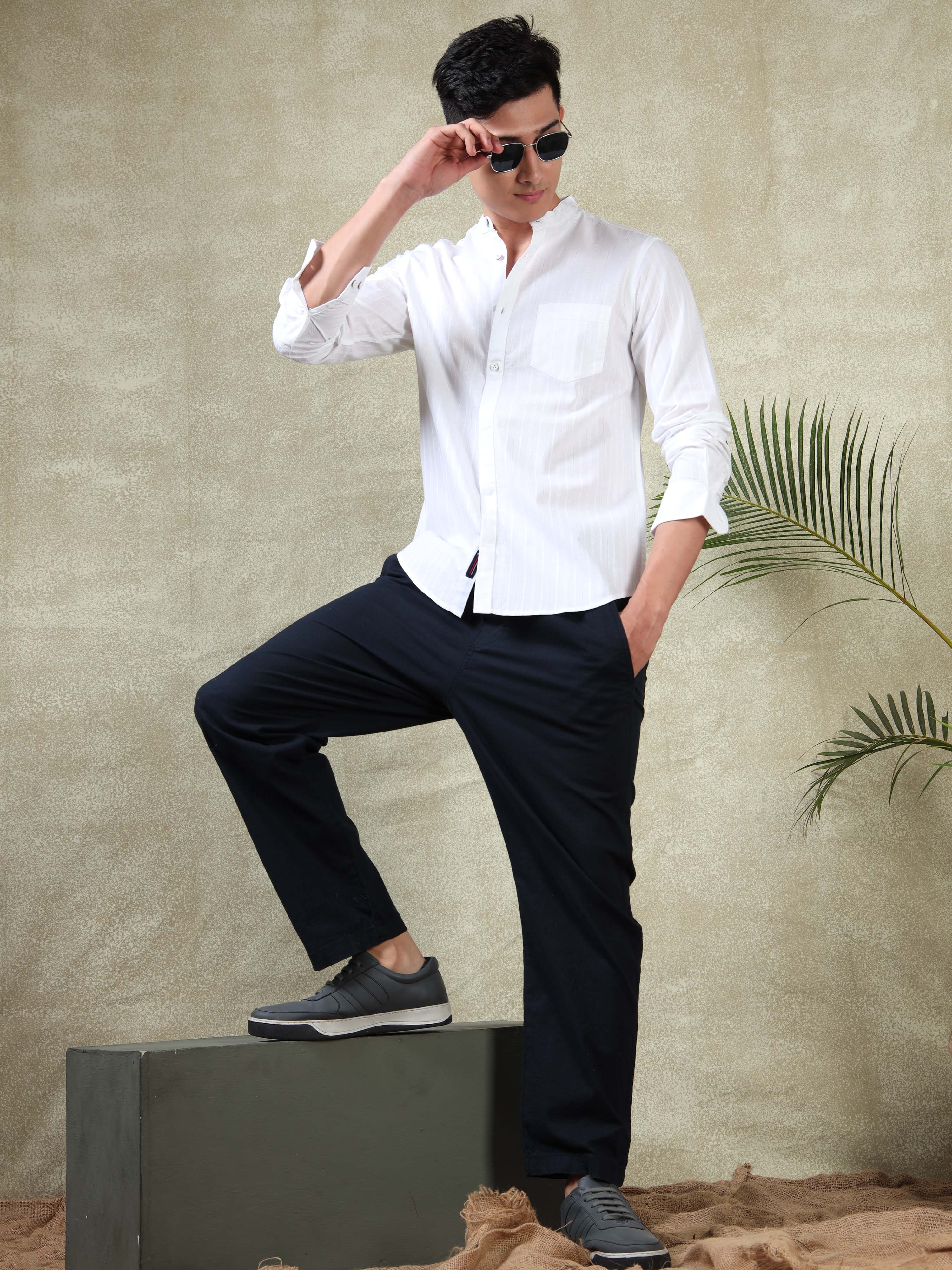 MEN'S WHITE STRIPES SLIM FIT SHIRT