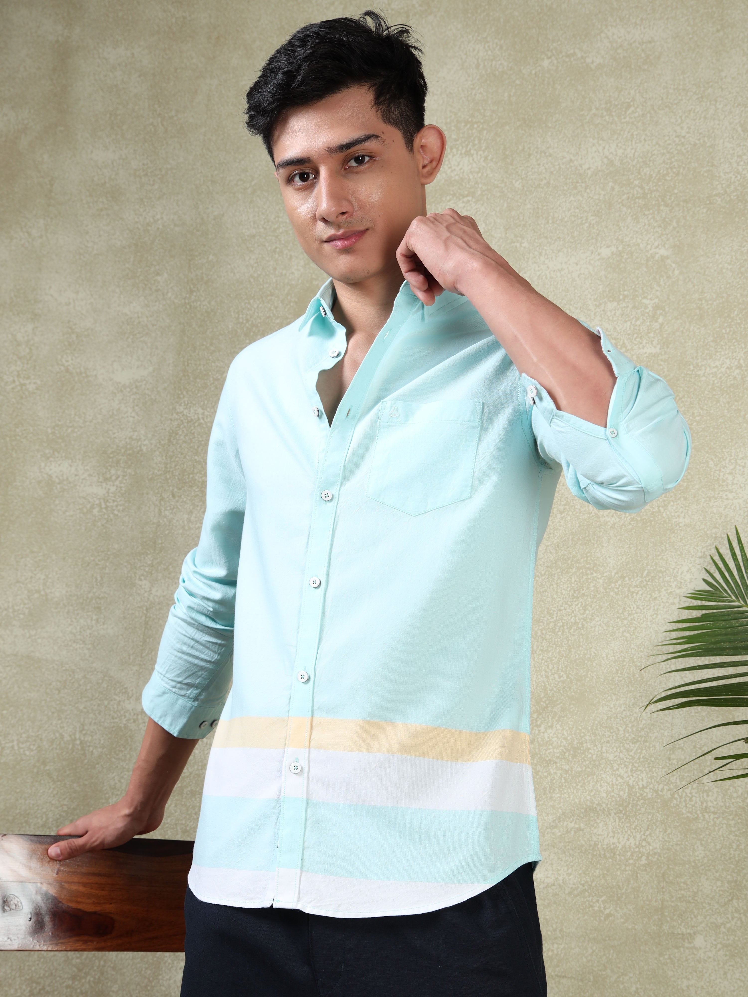 MEN'S TURQUOISE STRIPES SLIM FIT SHIRT