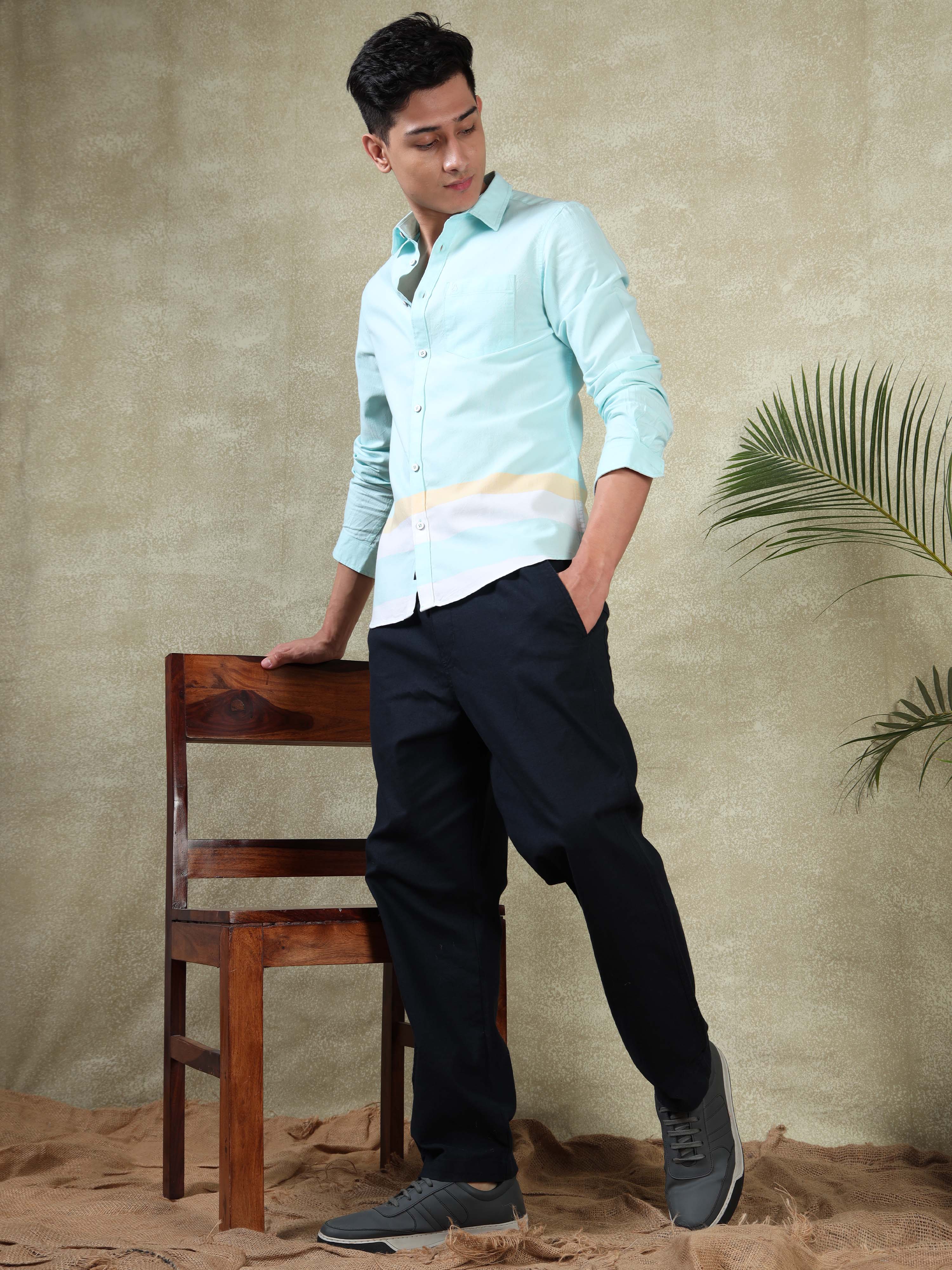 MEN'S TURQUOISE STRIPES SLIM FIT SHIRT