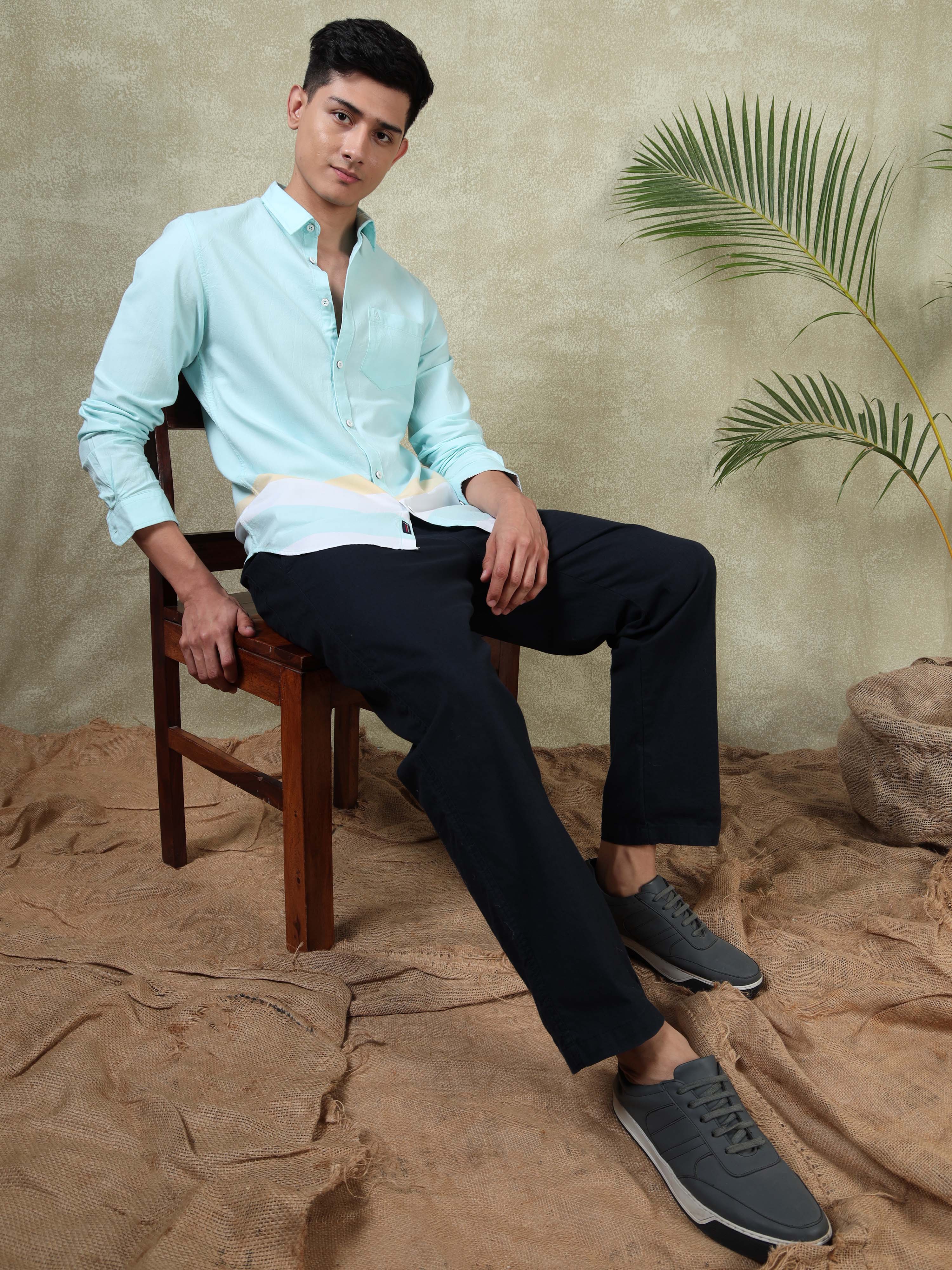 MEN'S TURQUOISE STRIPES SLIM FIT SHIRT