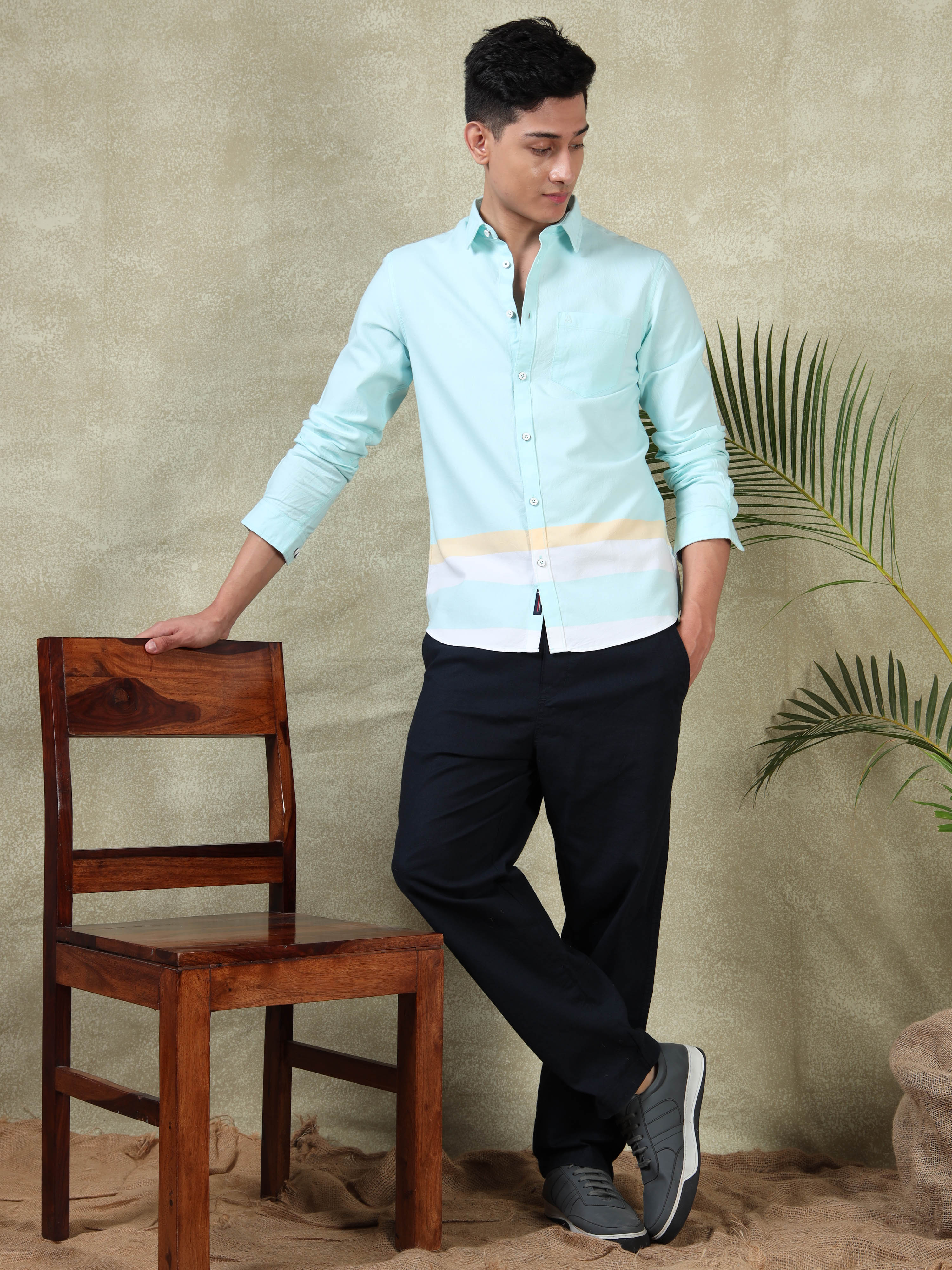 MEN'S TURQUOISE STRIPES SLIM FIT SHIRT