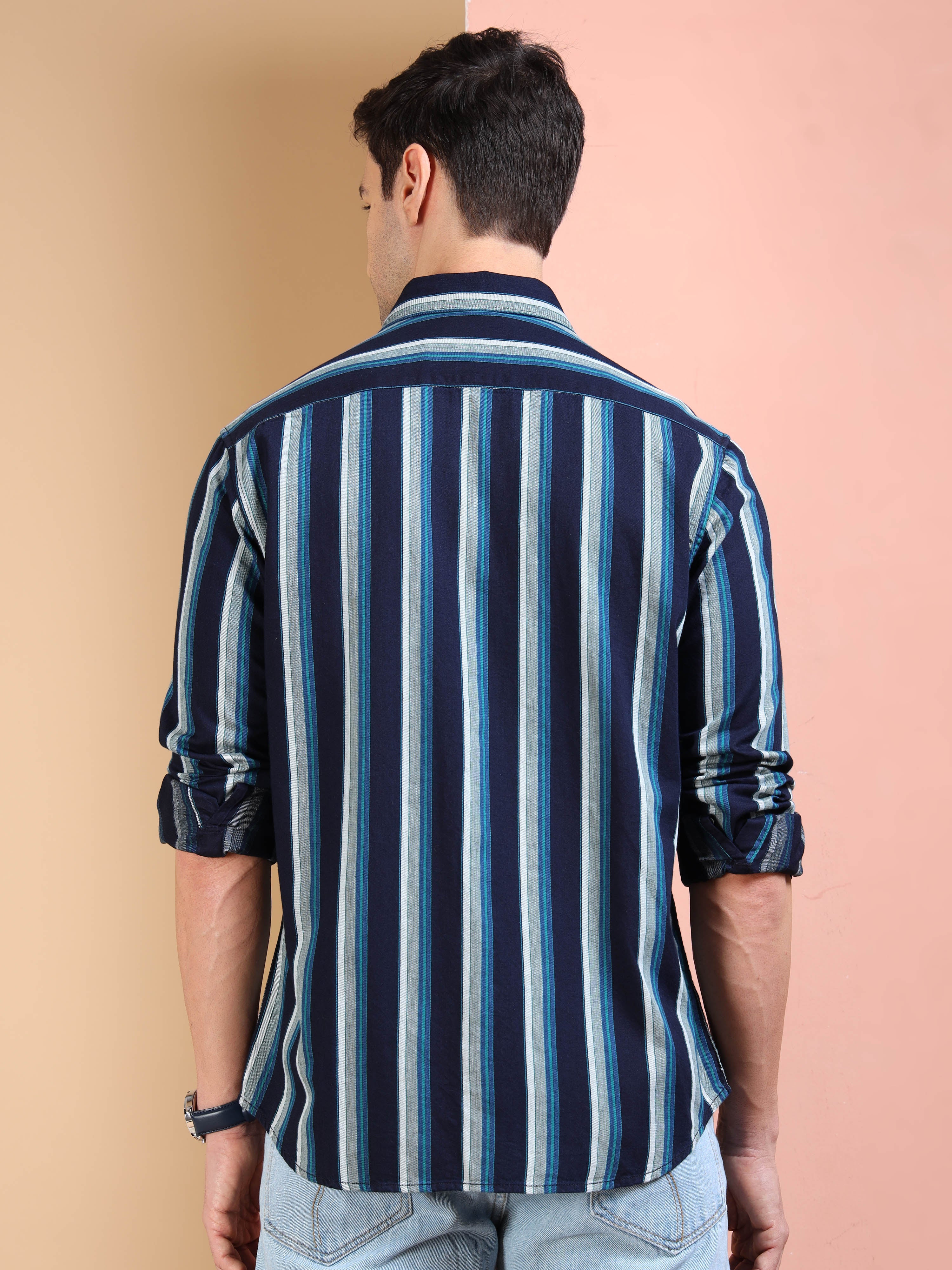 MEN'S INDIGO STRIPES SLIM FIT SHIRT