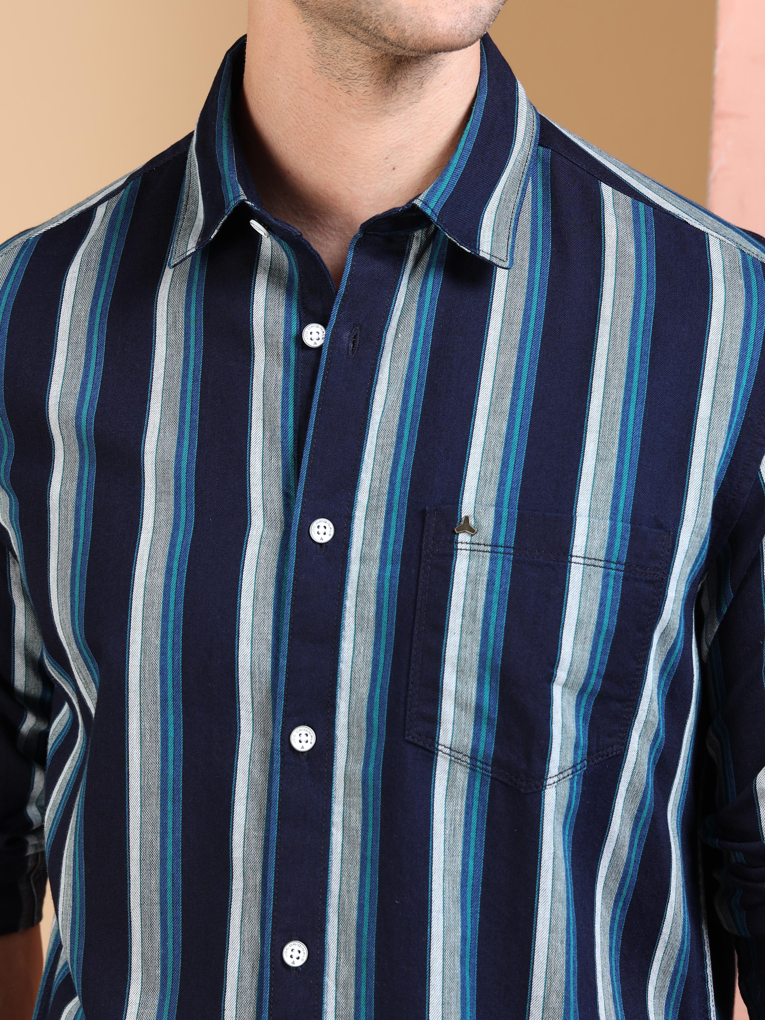 MEN'S INDIGO STRIPES SLIM FIT SHIRT