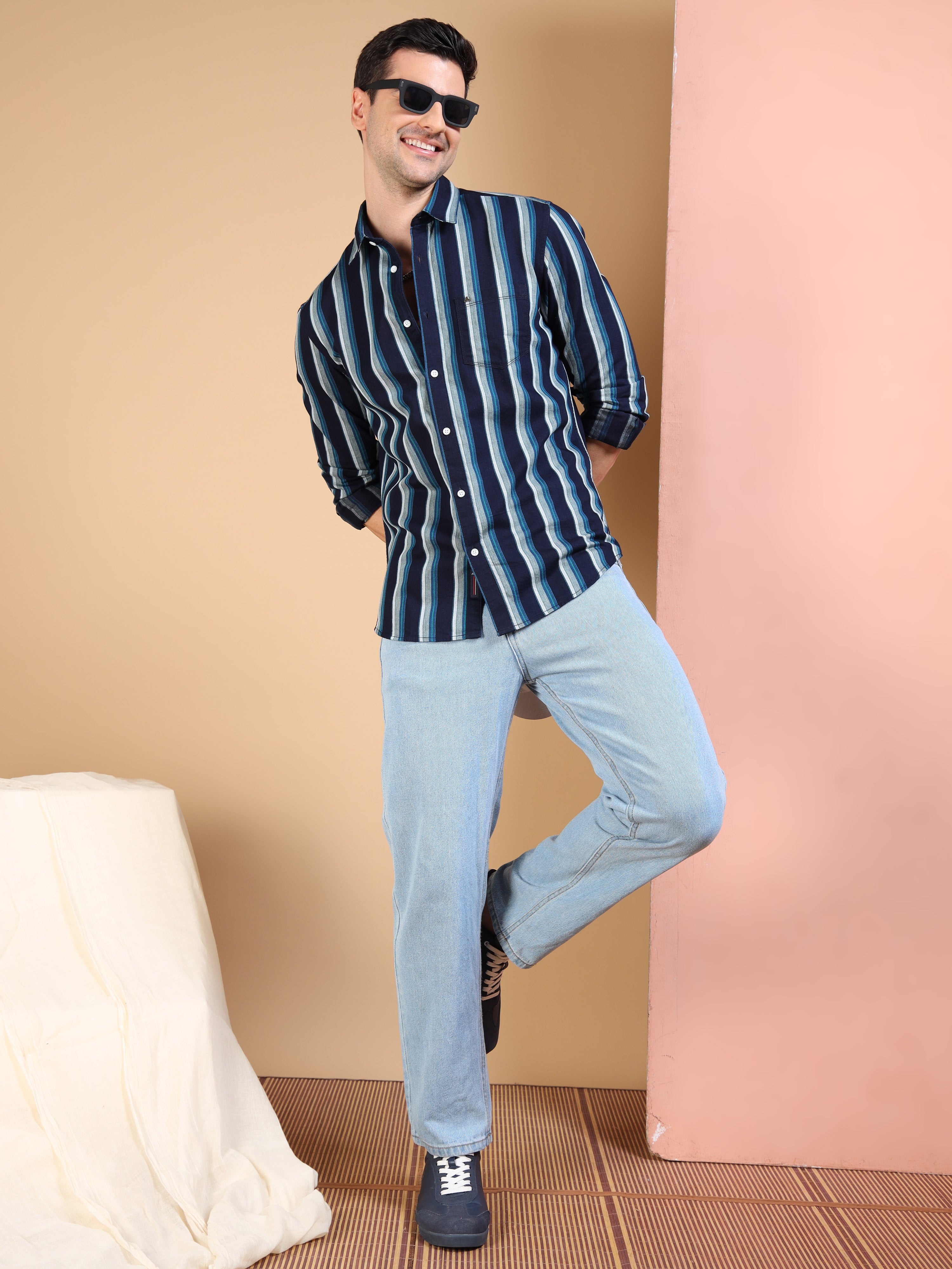 MEN'S INDIGO STRIPES SLIM FIT SHIRT