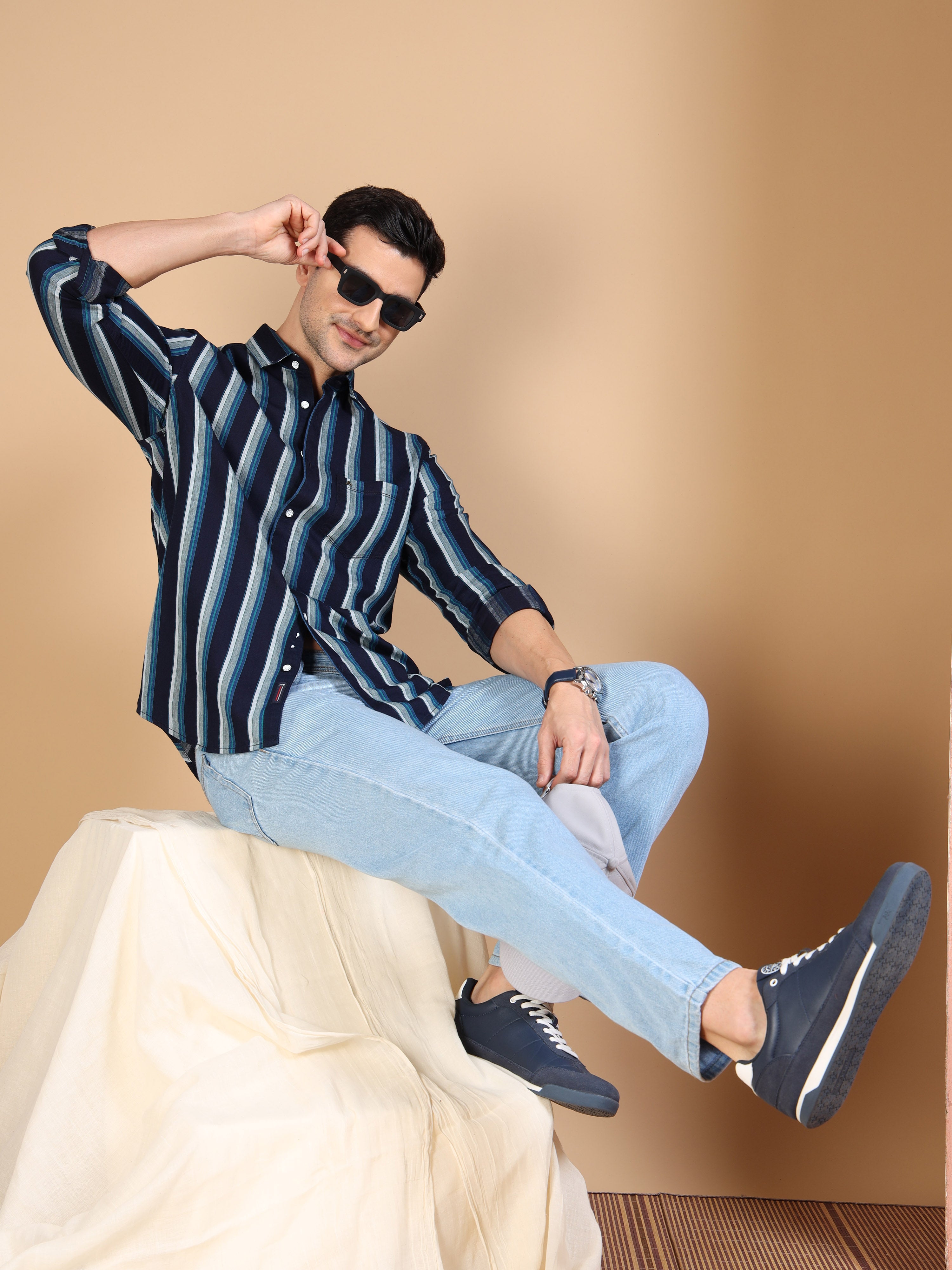 MEN'S INDIGO STRIPES SLIM FIT SHIRT