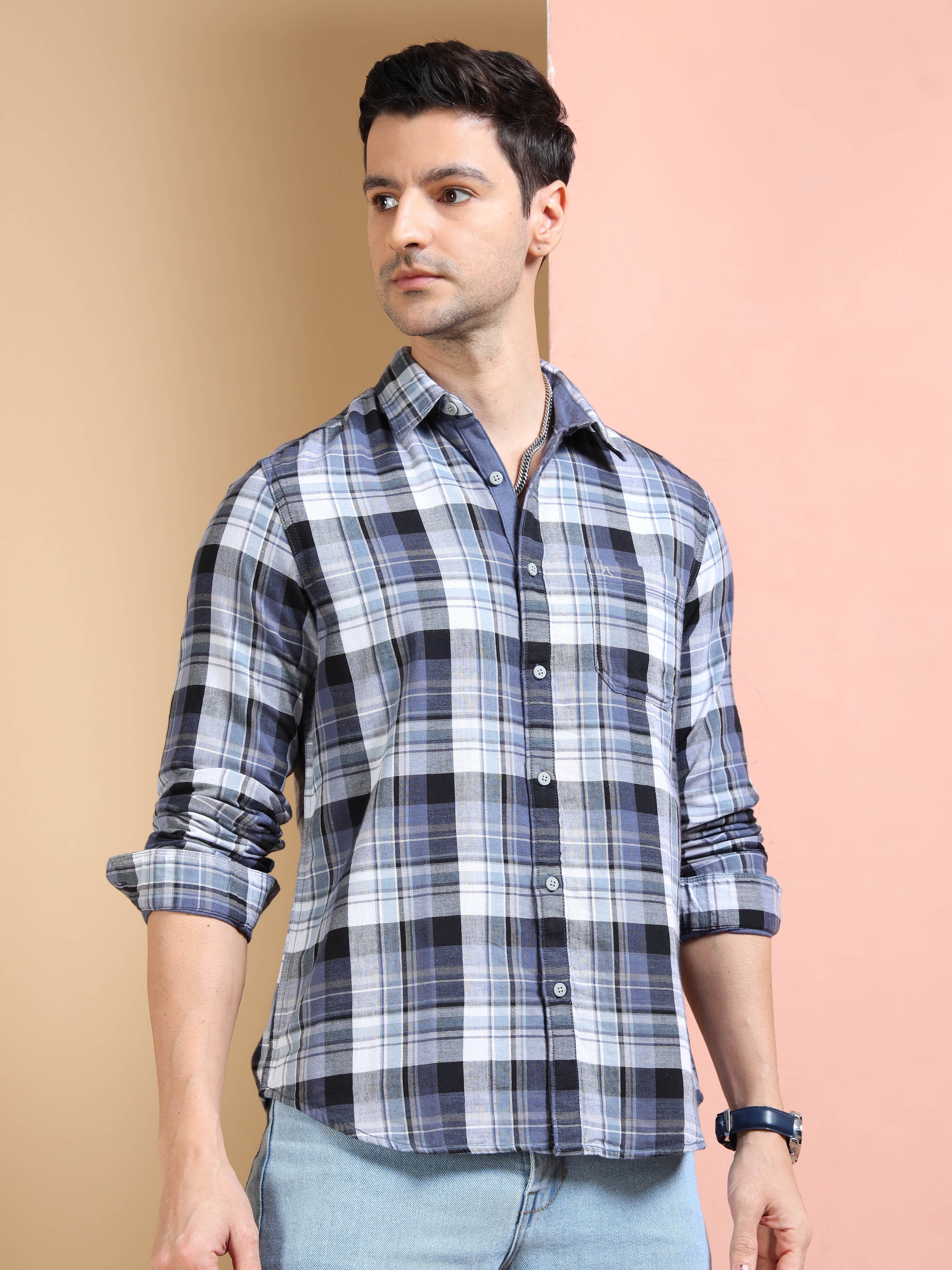 MEN'S BLUE CHECKS SLIM FIT SHIRT