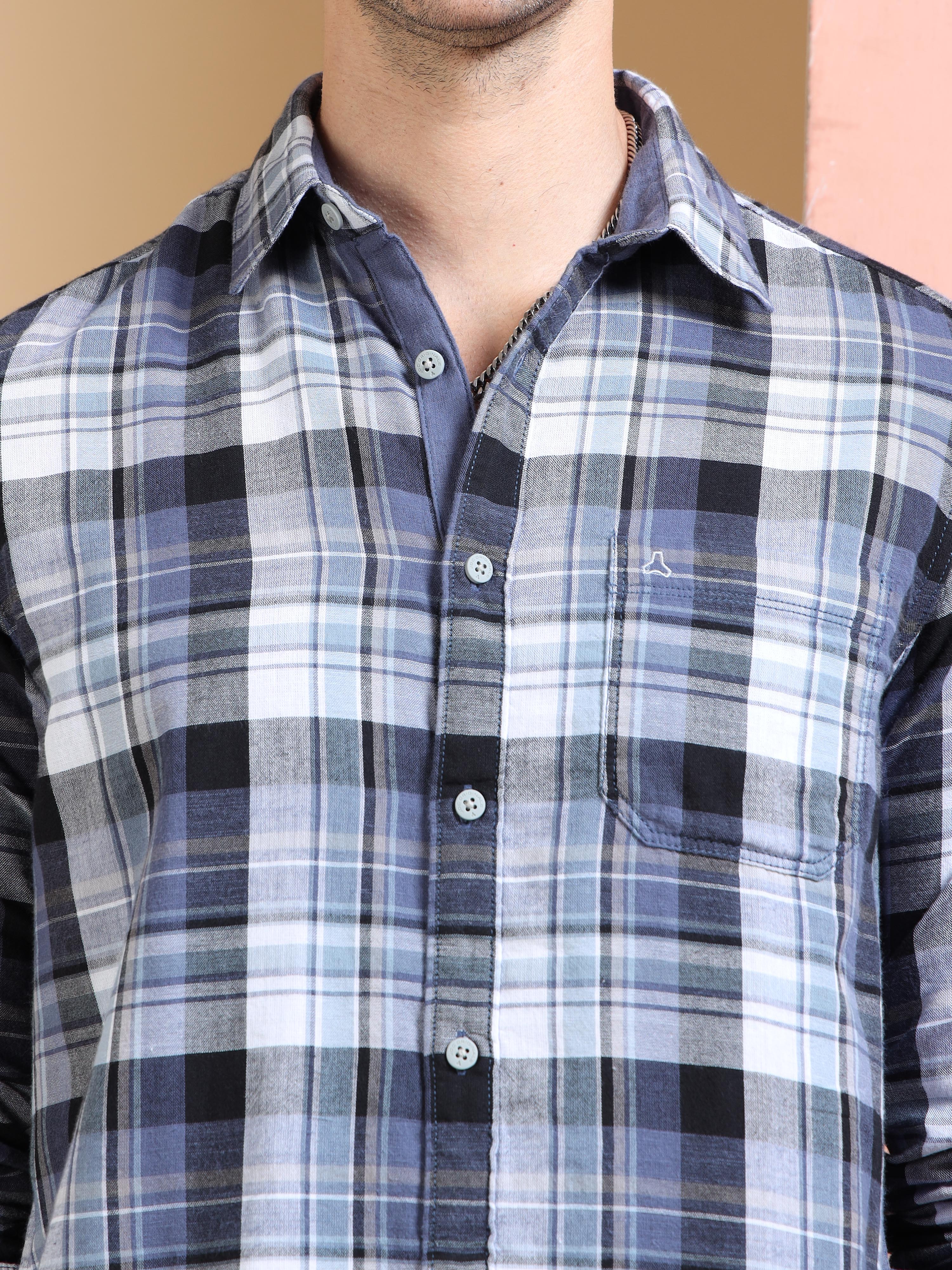 MEN'S BLUE CHECKS SLIM FIT SHIRT