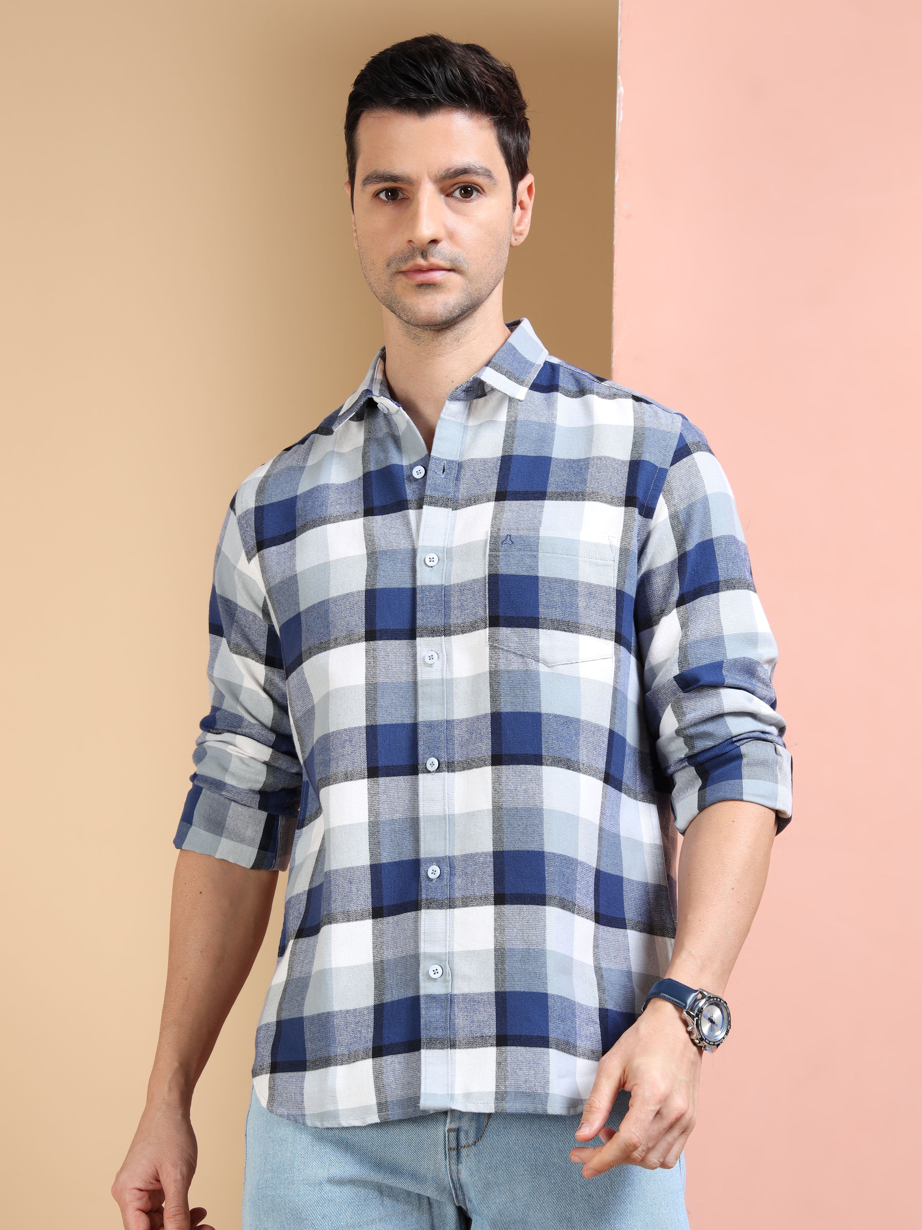 MEN'S BLUE CHECKS SLIM FIT SHIRT
