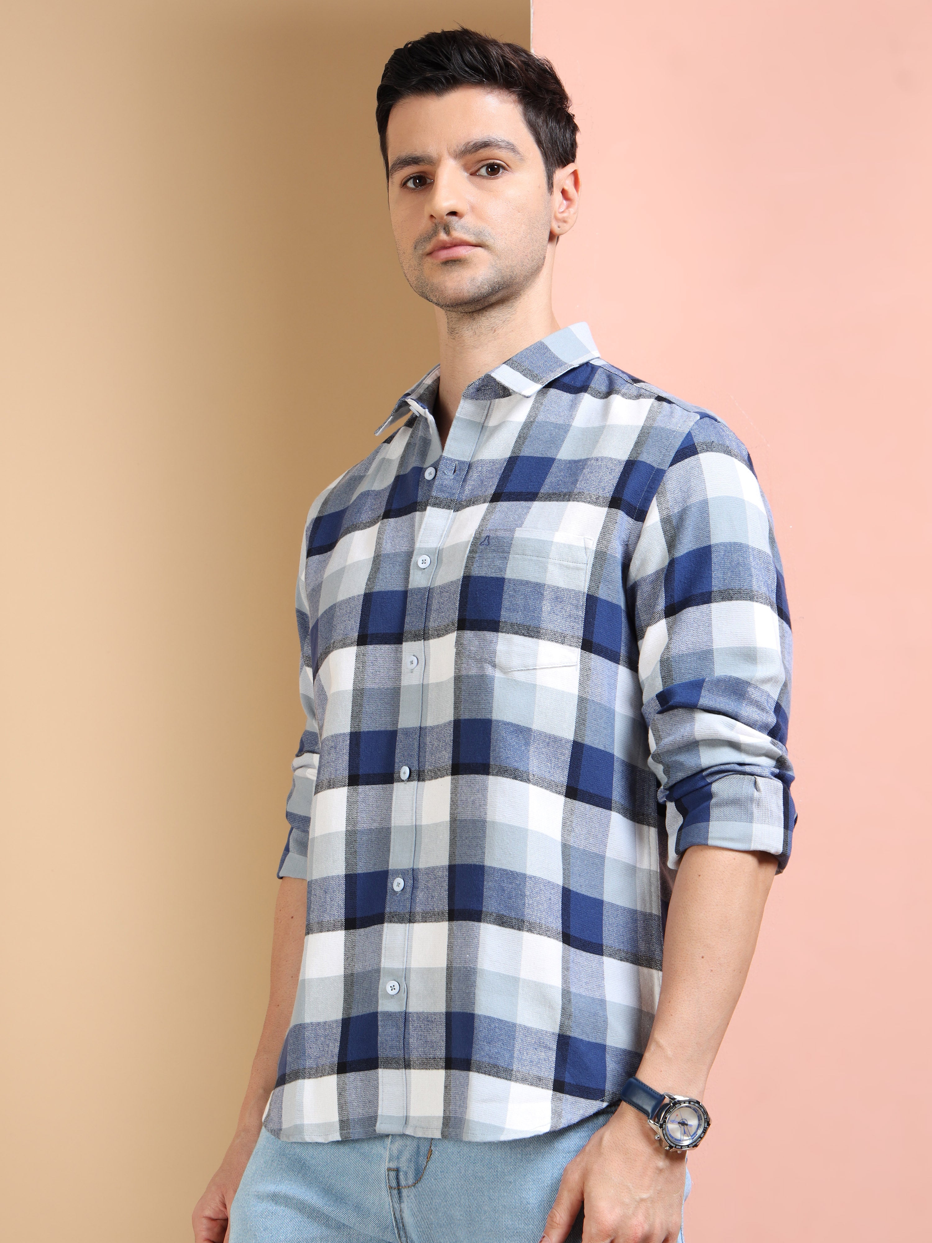 MEN'S BLUE CHECKS SLIM FIT SHIRT
