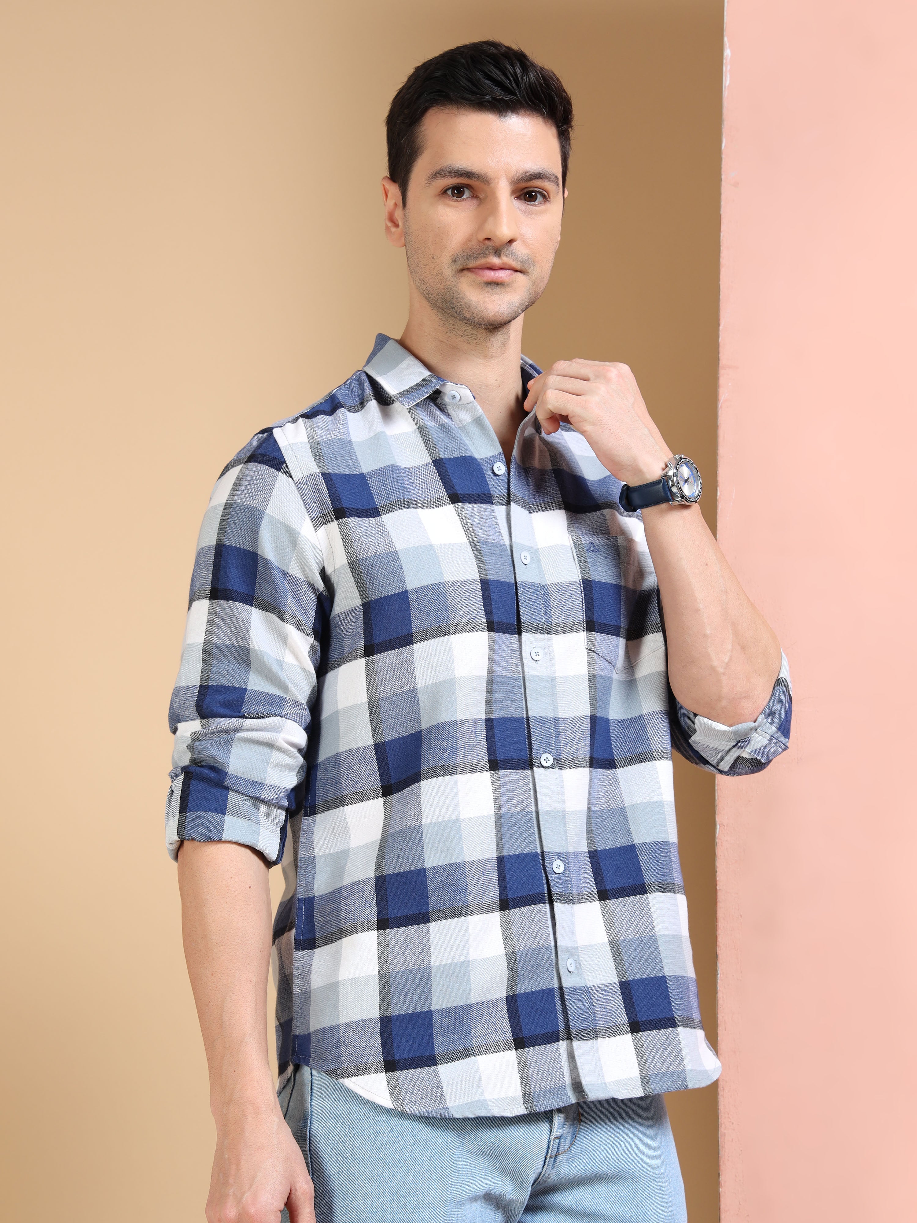 MEN'S BLUE CHECKS SLIM FIT SHIRT