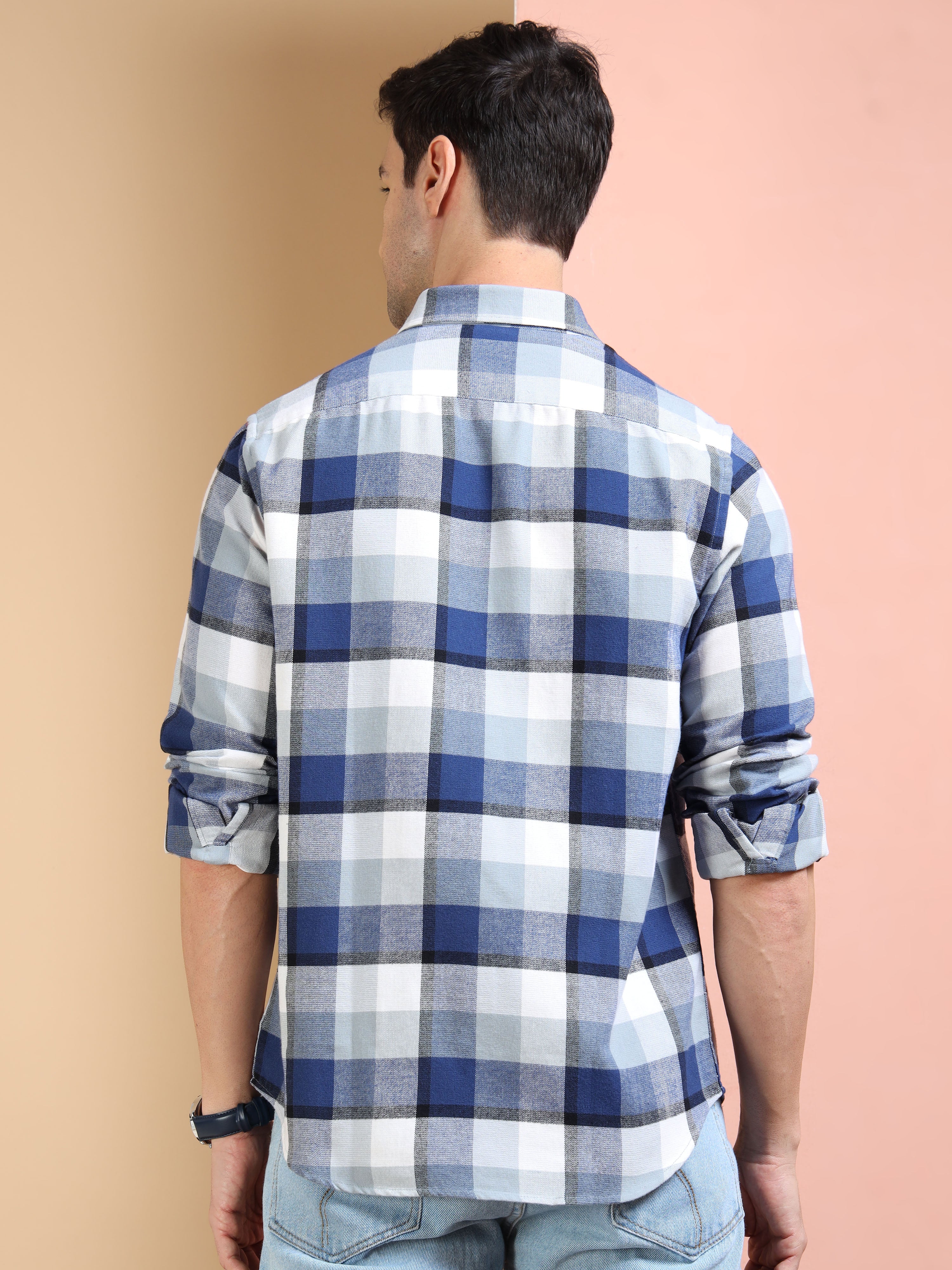 MEN'S BLUE CHECKS SLIM FIT SHIRT