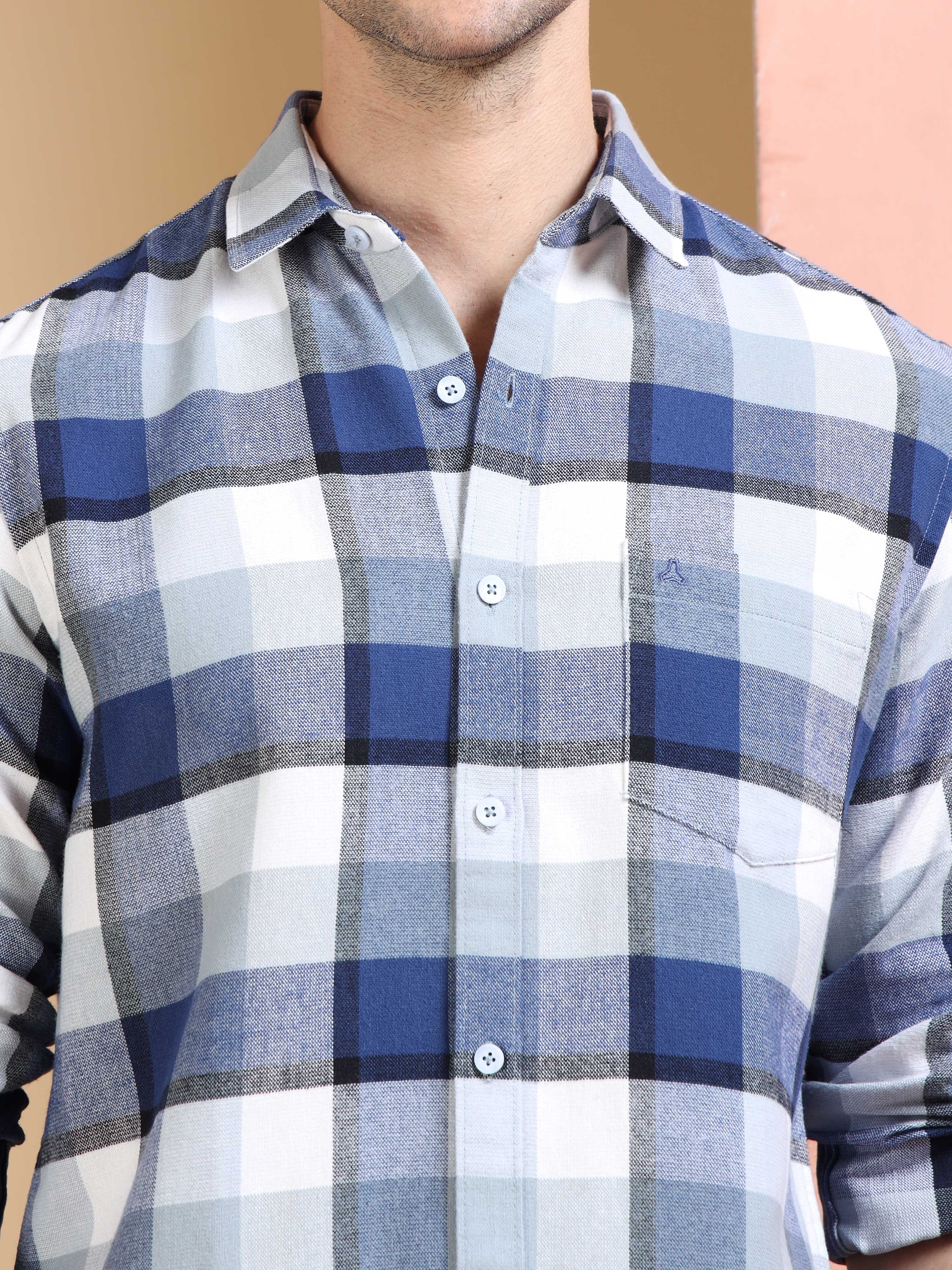 MEN'S BLUE CHECKS SLIM FIT SHIRT