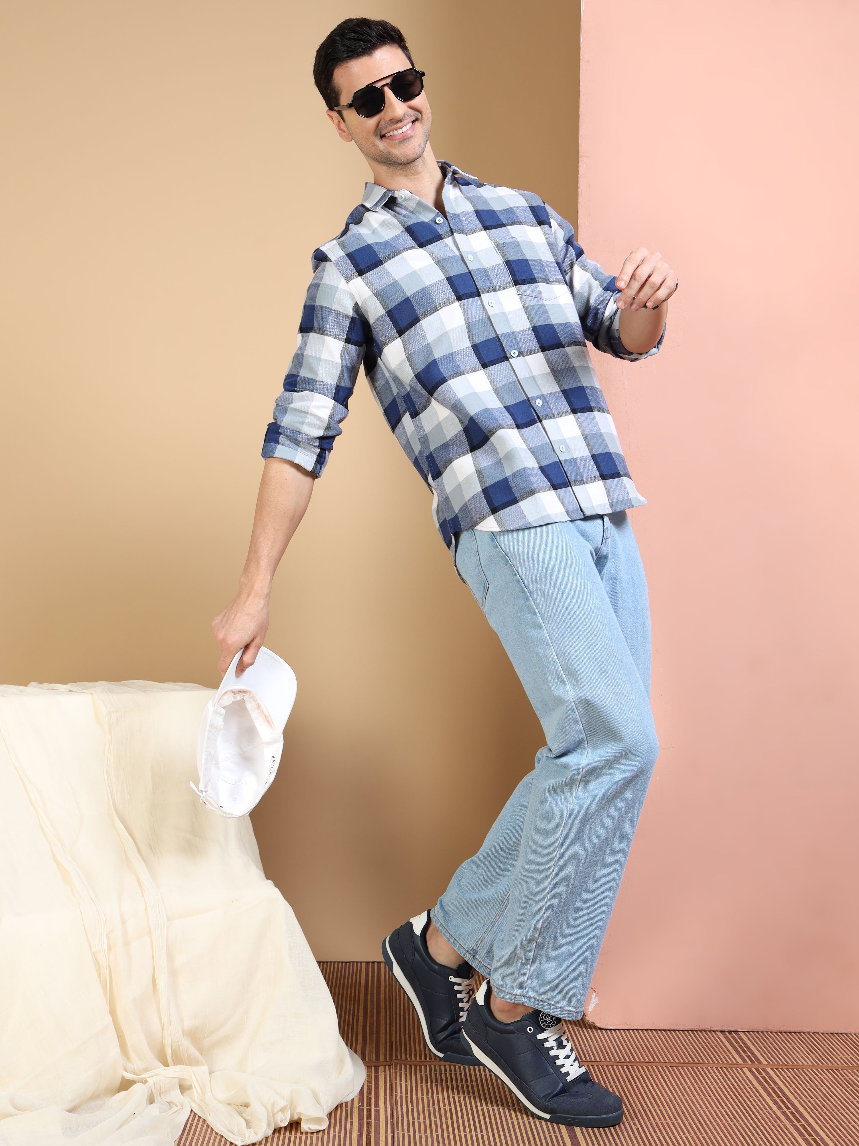 MEN'S BLUE CHECKS SLIM FIT SHIRT