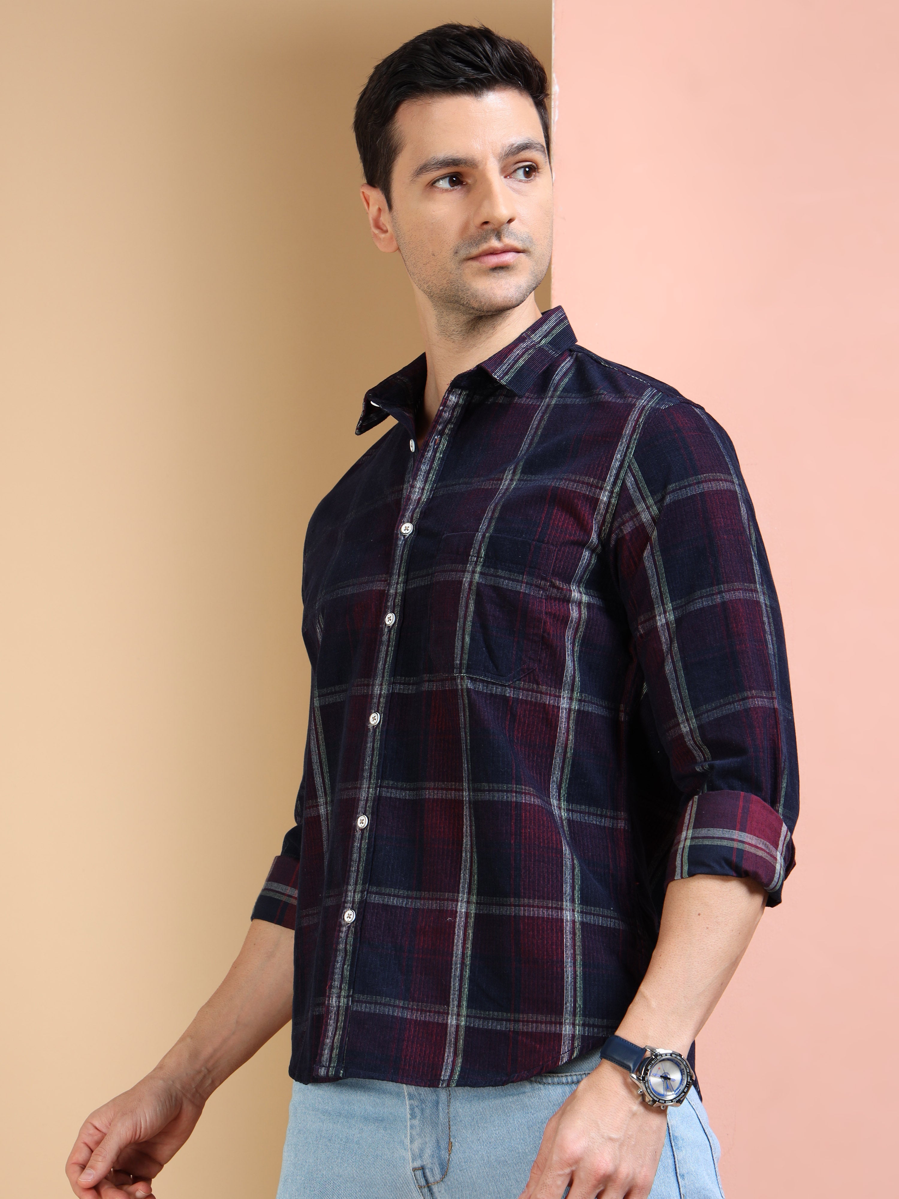 MEN'S MAROON CHECKS SLIM FIT SHIRT