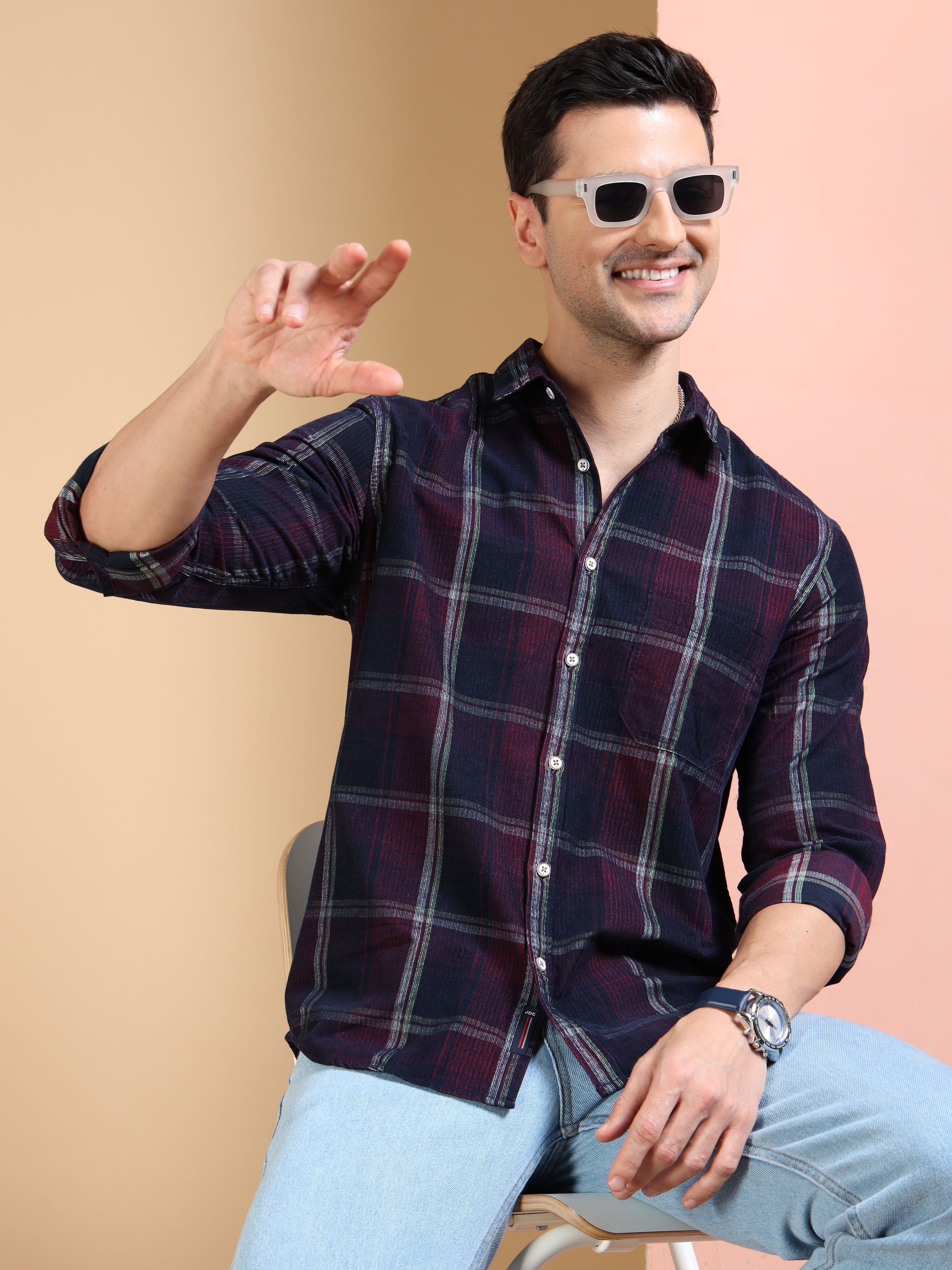 MEN'S MAROON CHECKS SLIM FIT SHIRT