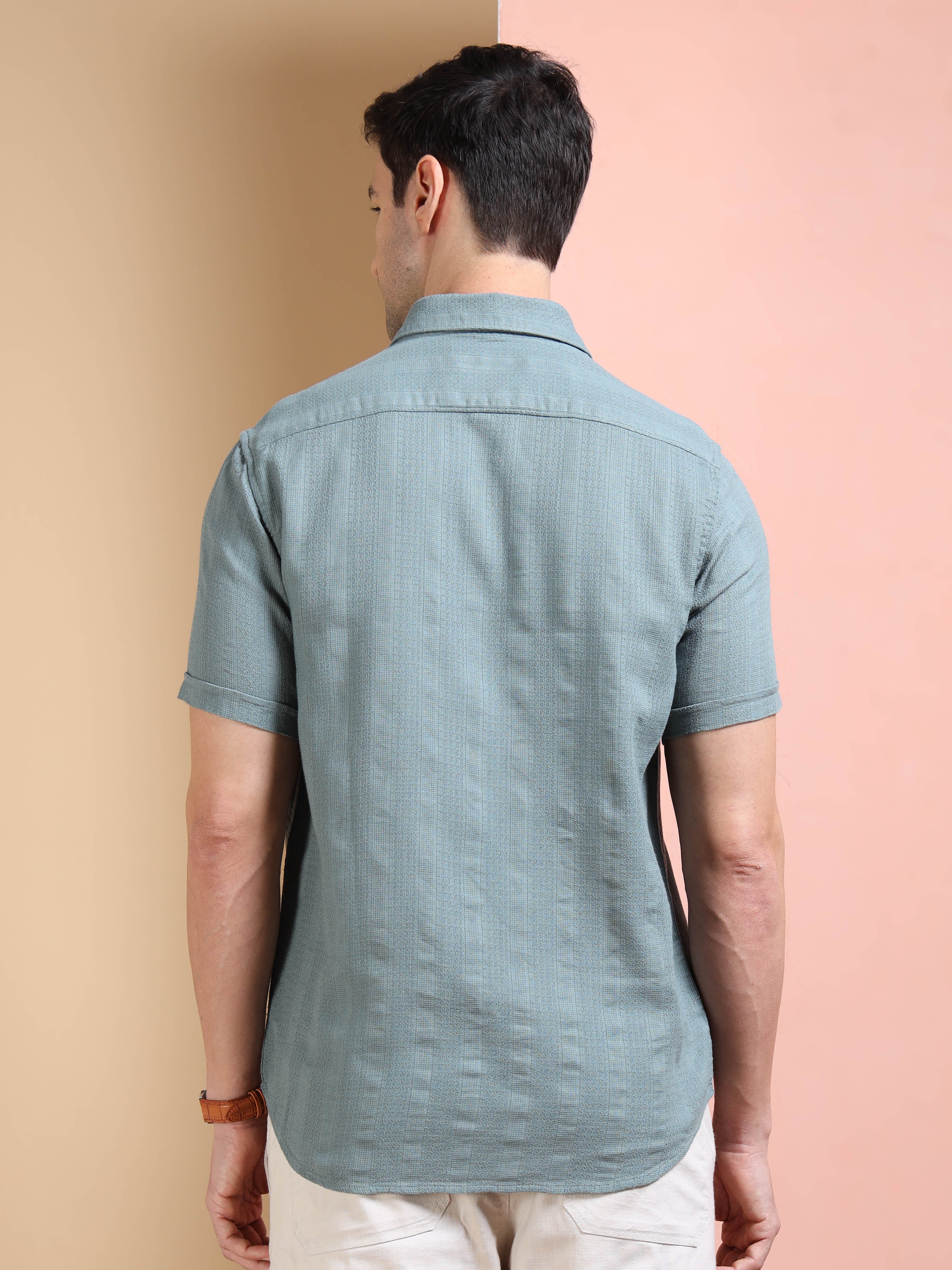 MEN'S LT.GREEN STRIPE SLIM FIT SHIRT