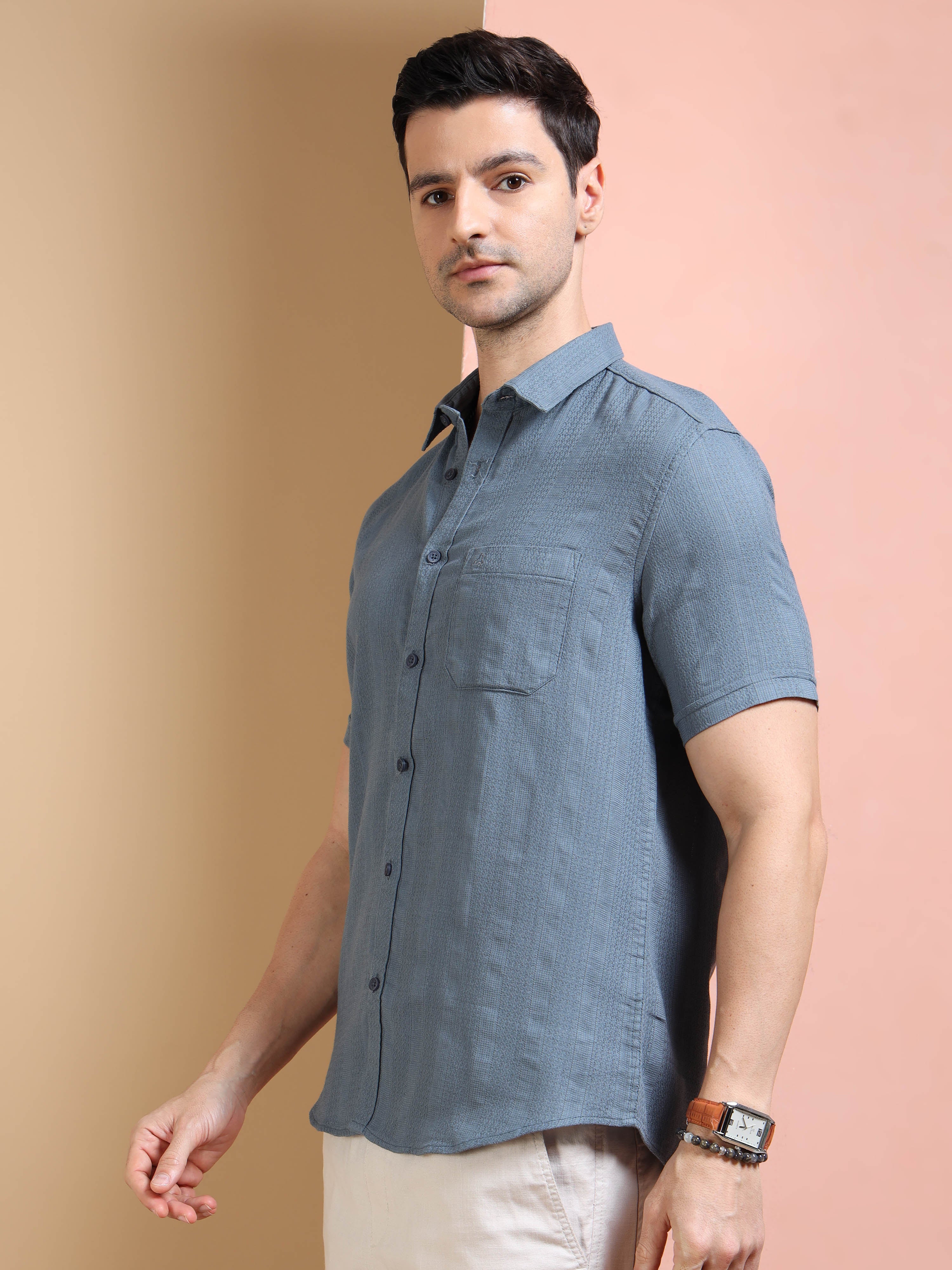 MEN'S BLUE STRIPE SLIM FIT SHIRT