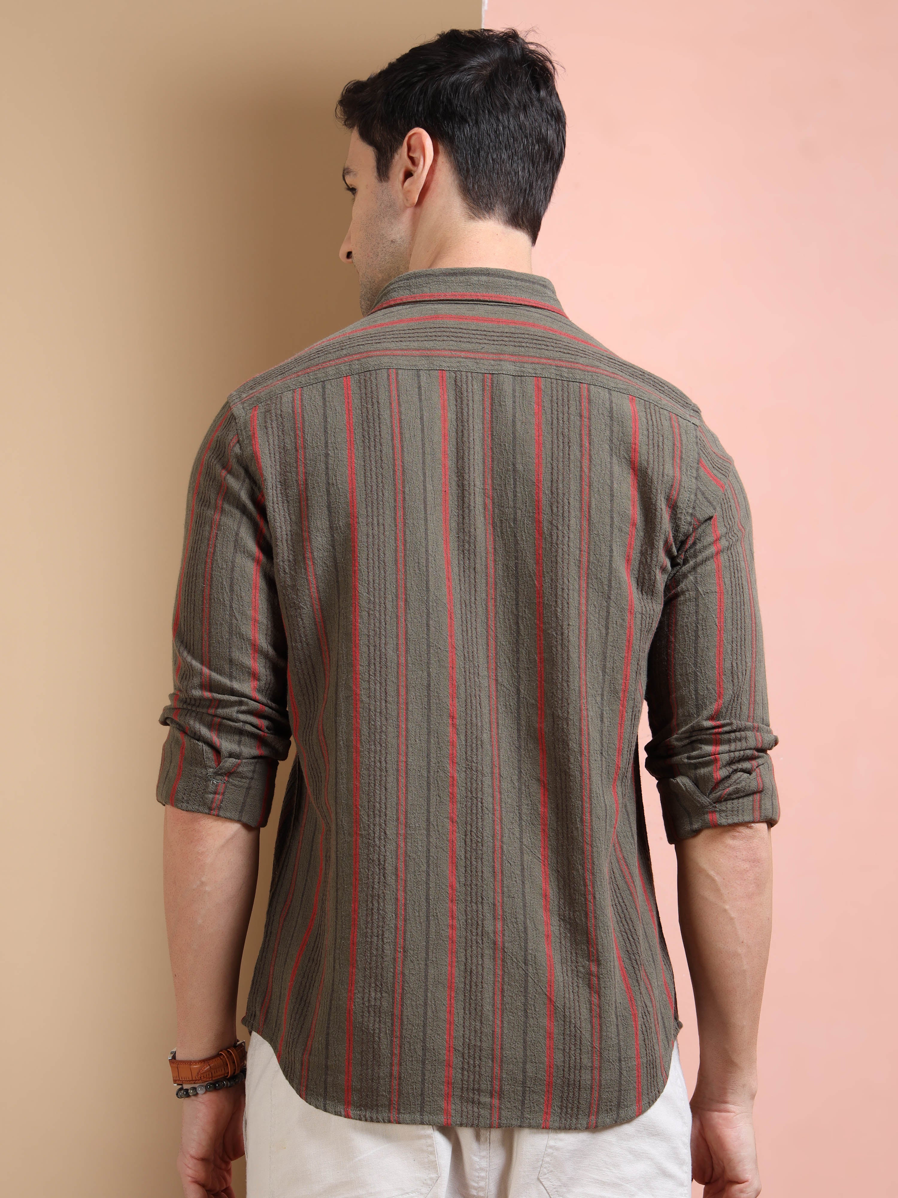 MEN'S DK.GREEN STRIPE SLIM FIT SHIRT