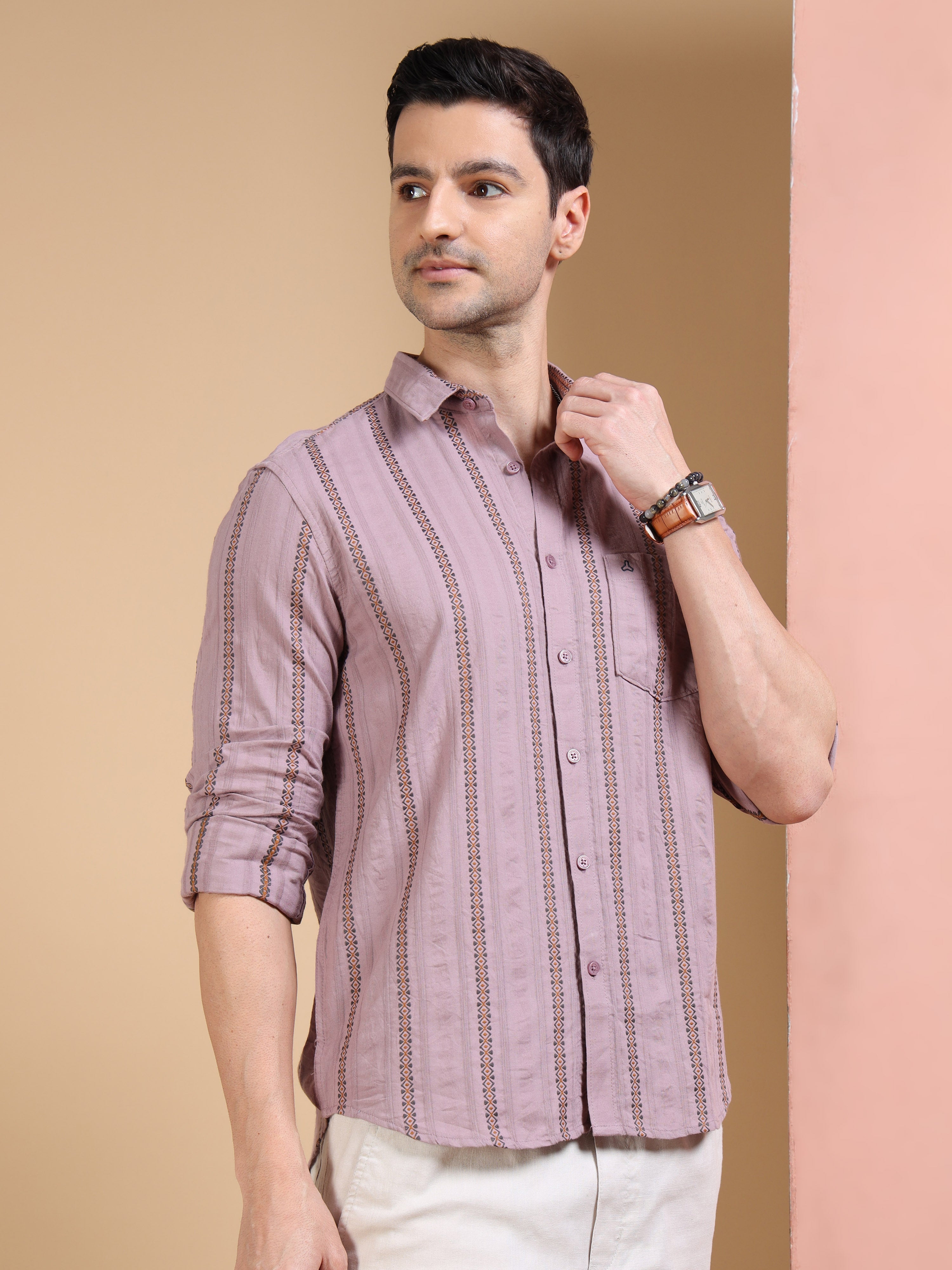 MEN'S ONION PINK STRIPE SLIM FIT SHIRT