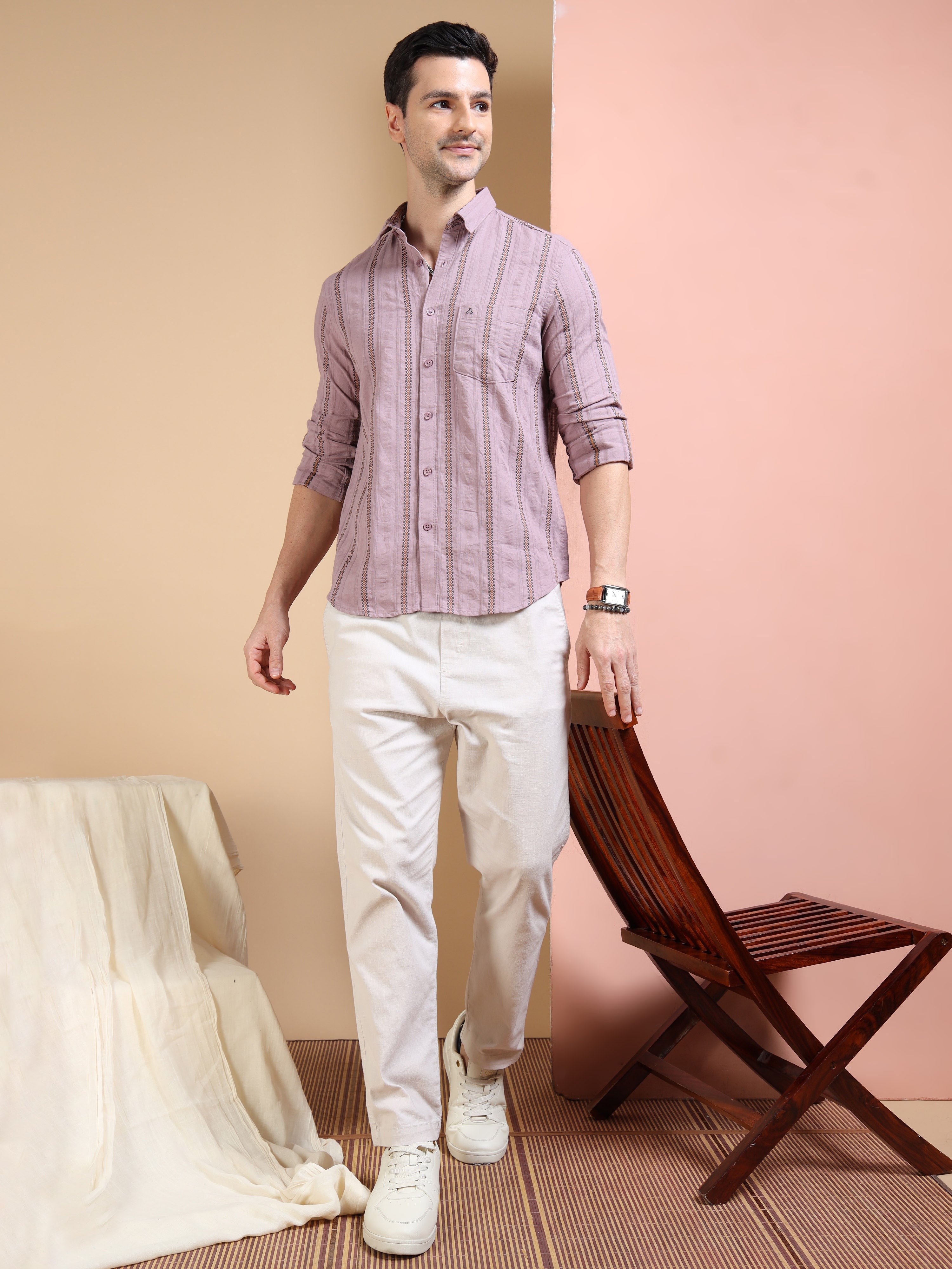 MEN'S ONION PINK STRIPE SLIM FIT SHIRT