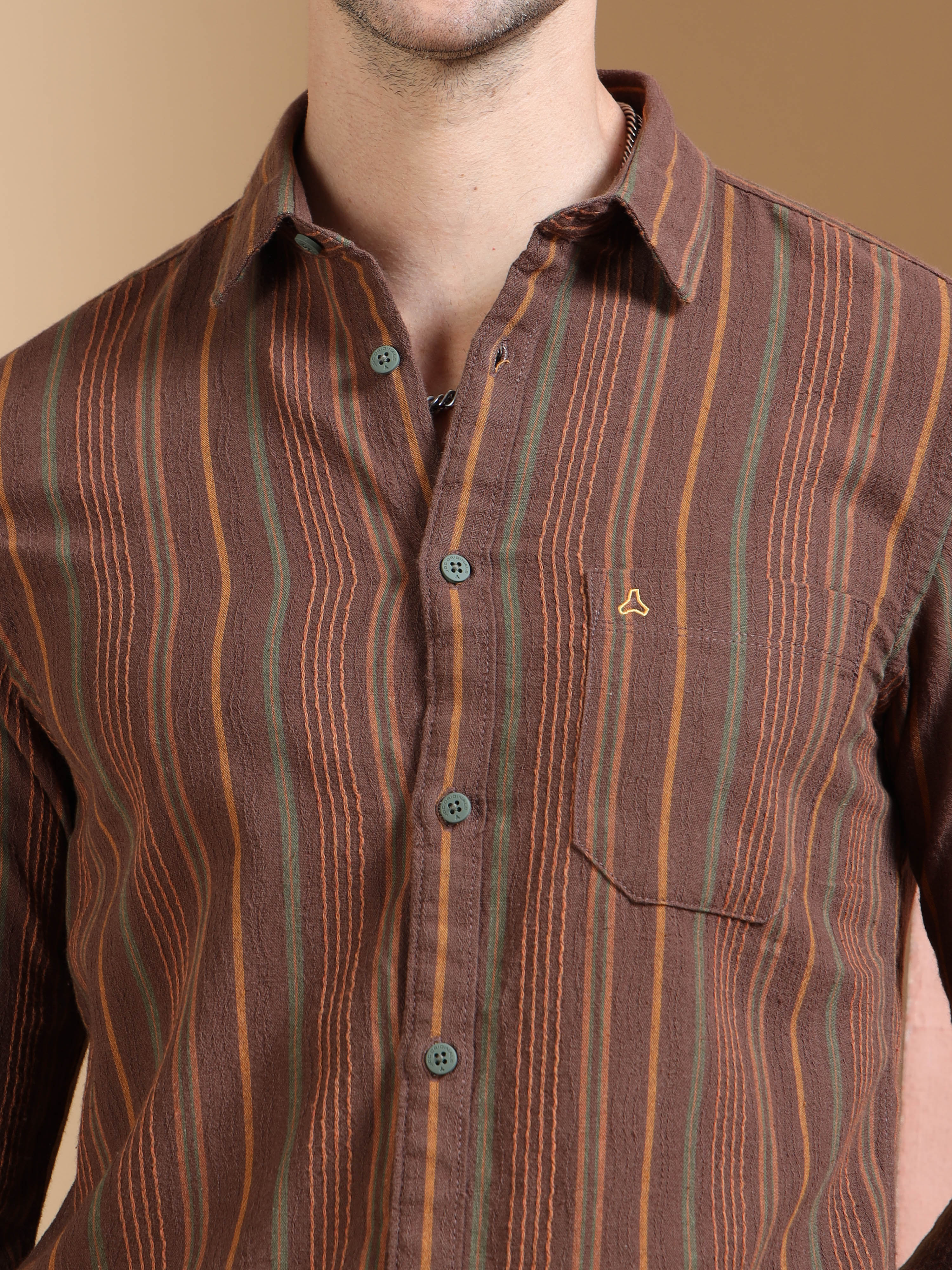 MEN'S BROWN STRIPE SLIM FIT SHIRT