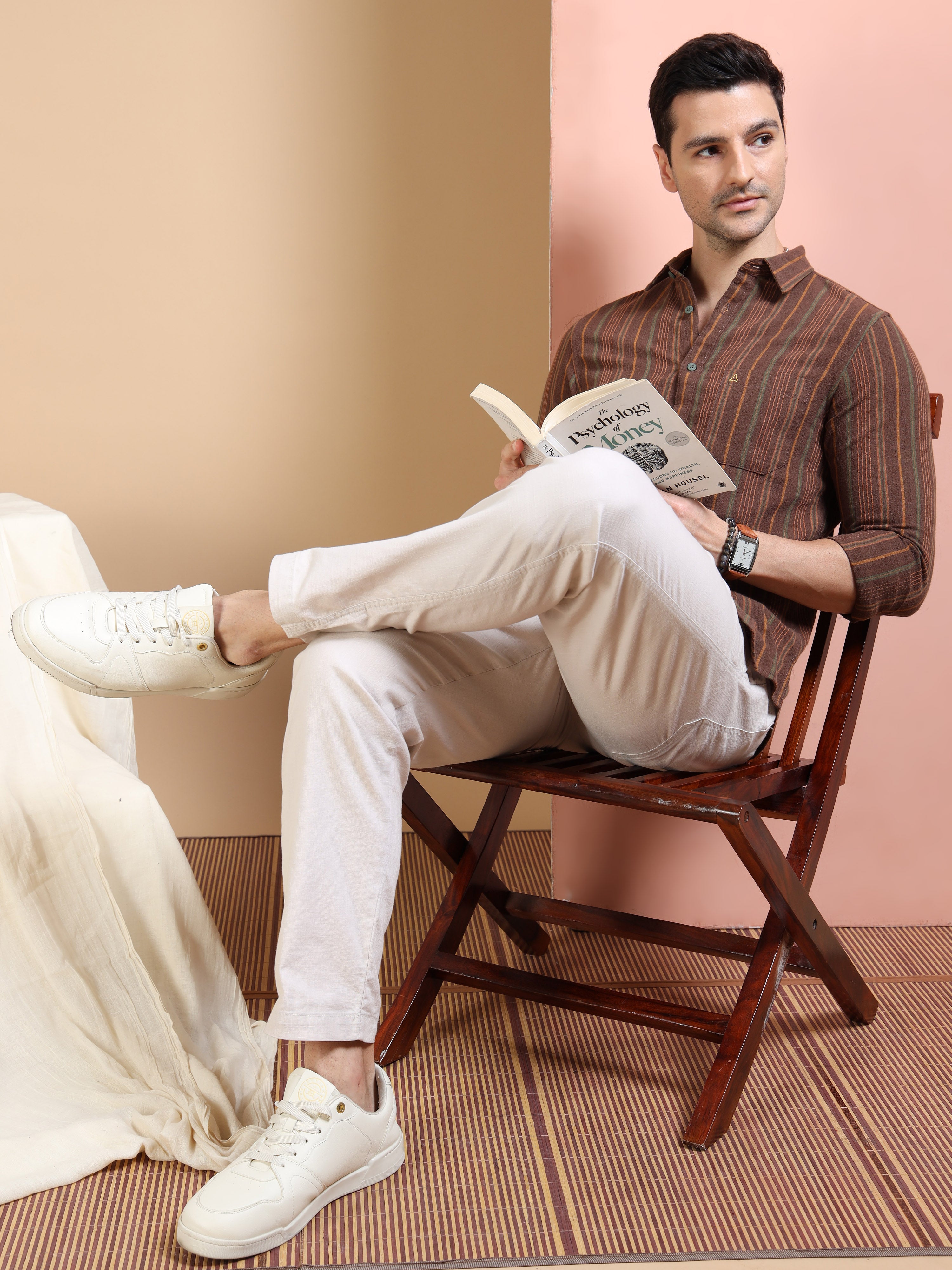 MEN'S BROWN STRIPE SLIM FIT SHIRT