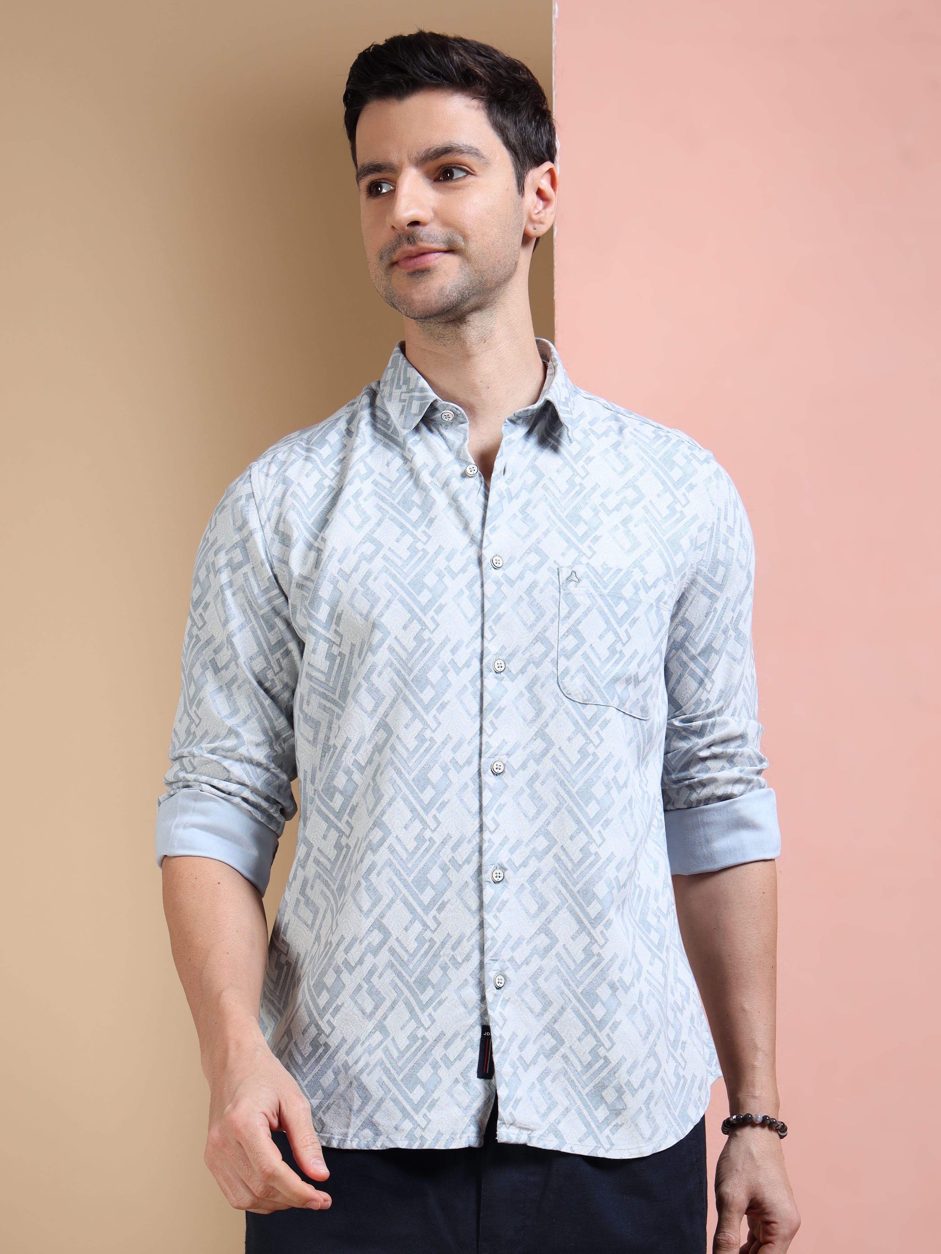 MEN'S BLUE PRINT SLIM FIT SHIRT