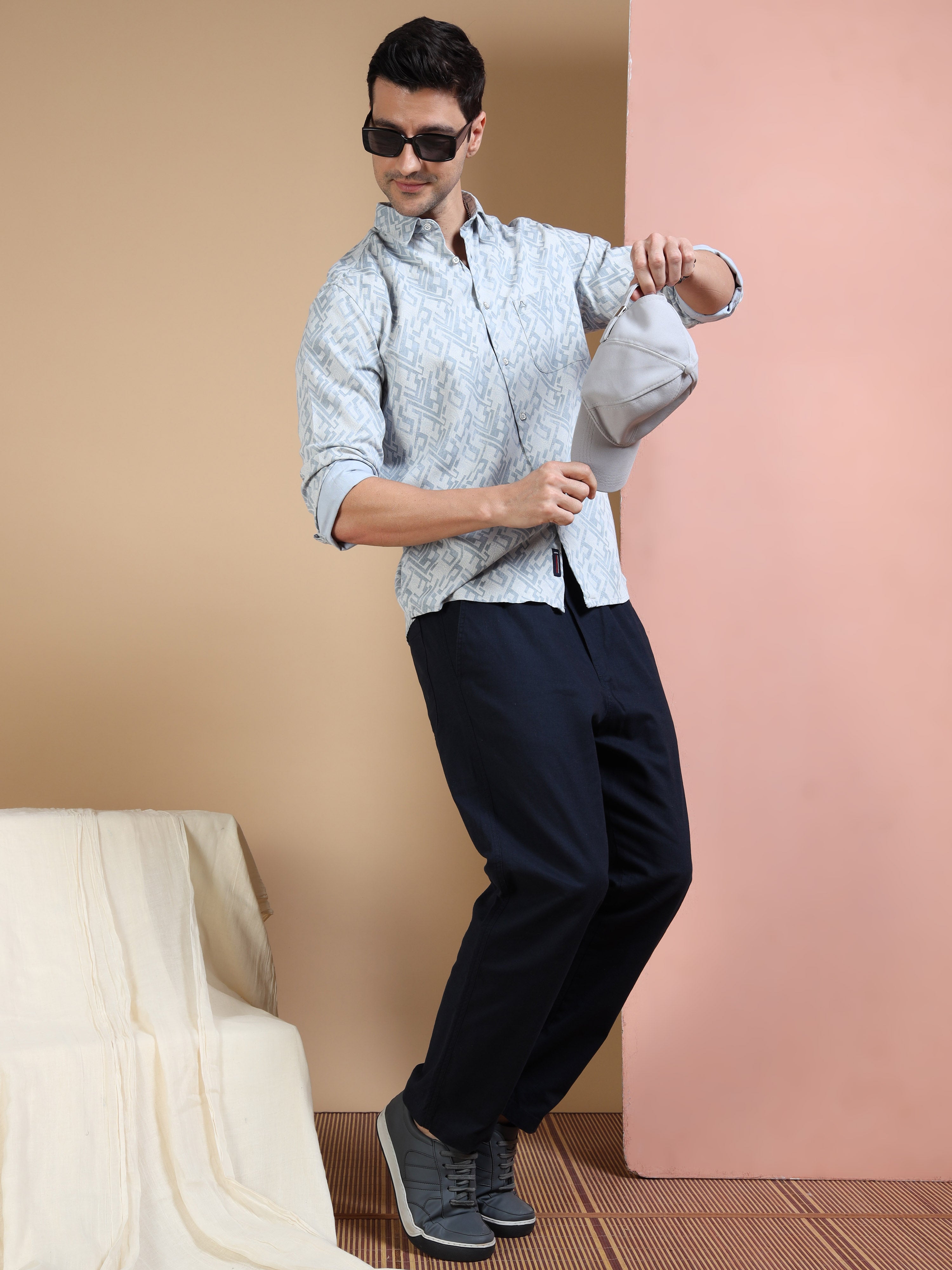 MEN'S BLUE PRINT SLIM FIT SHIRT