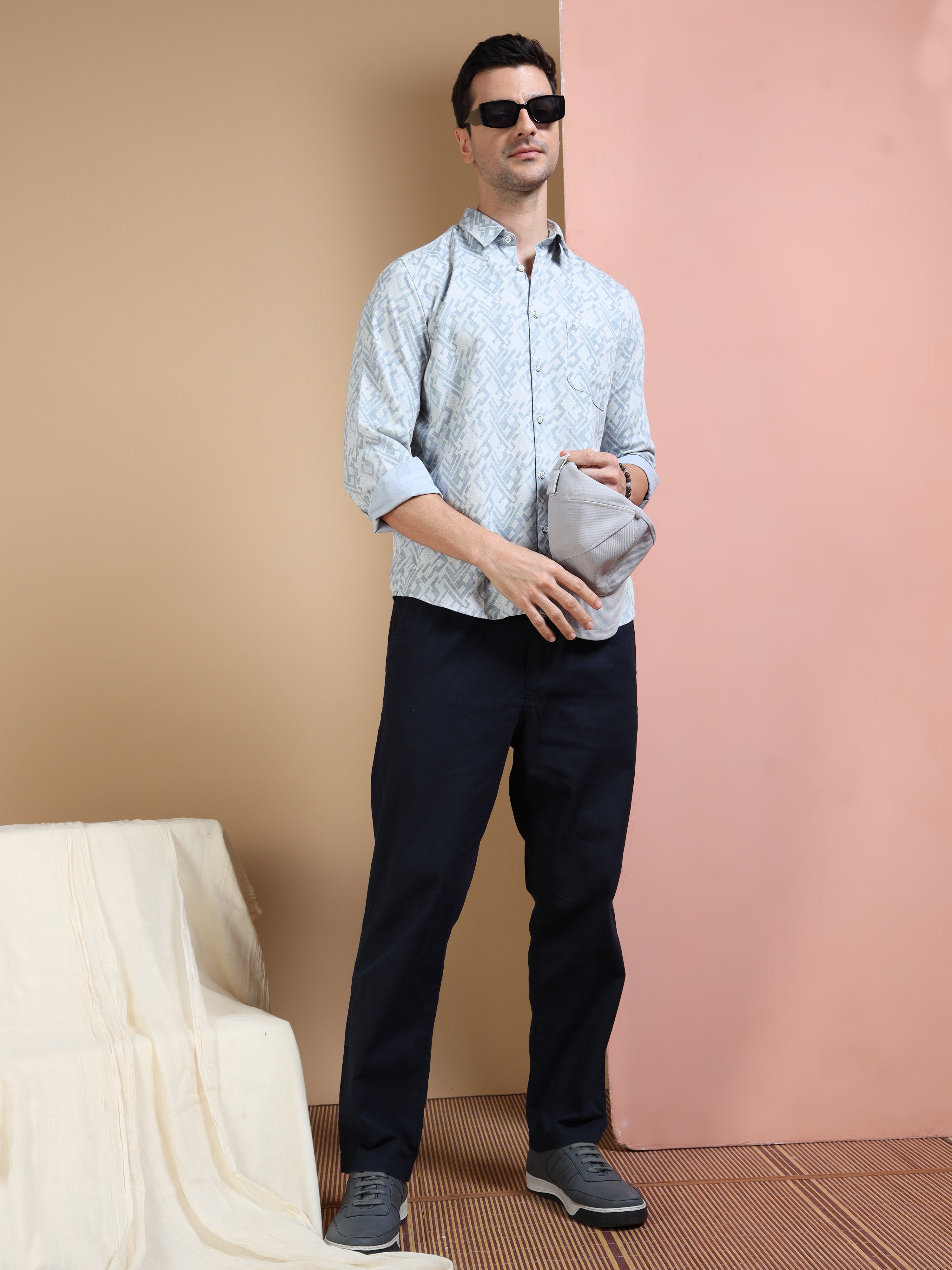 MEN'S BLUE PRINT SLIM FIT SHIRT