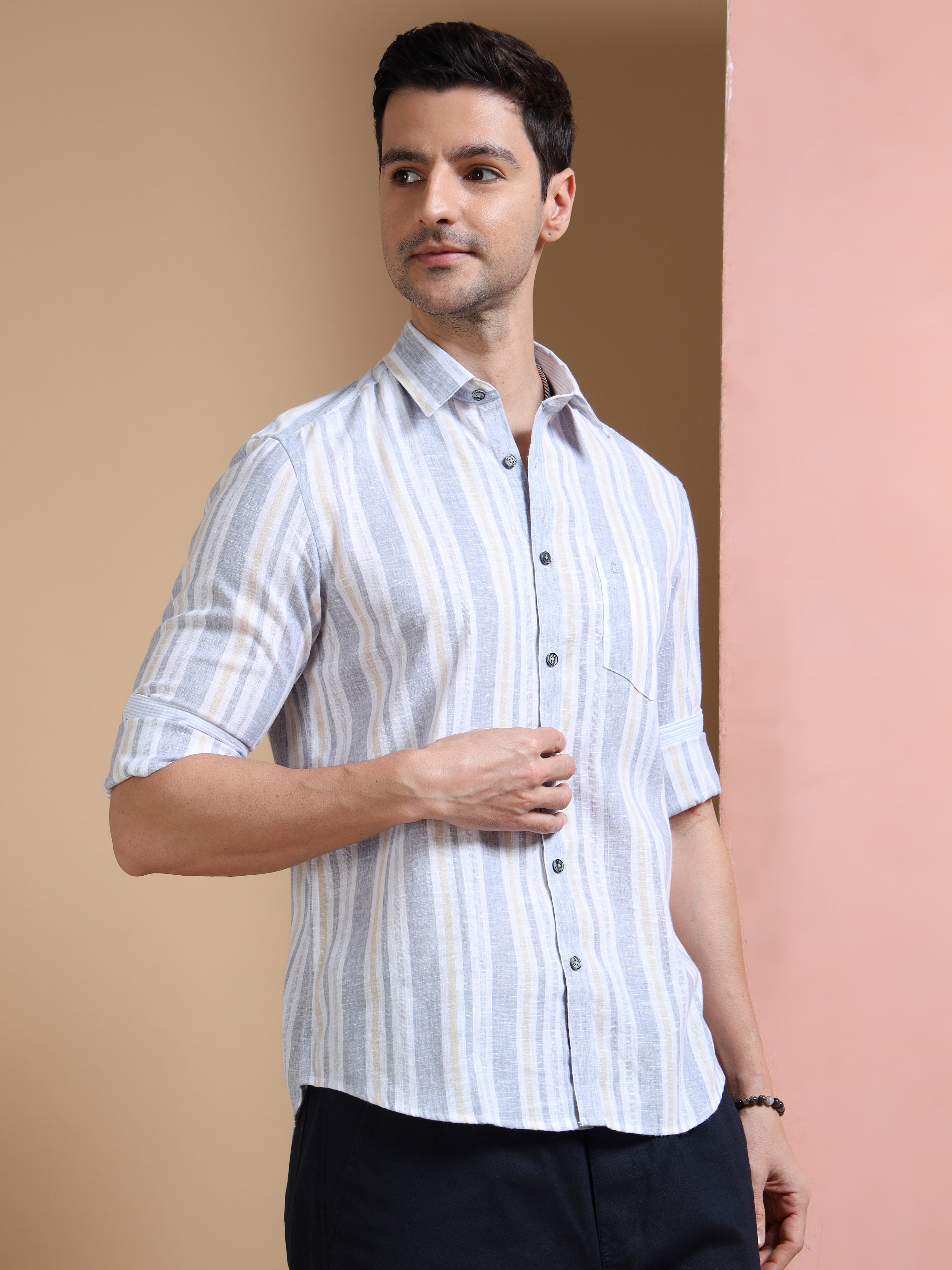 MEN'S NAVY STRIPE SLIM FIT SHIRT