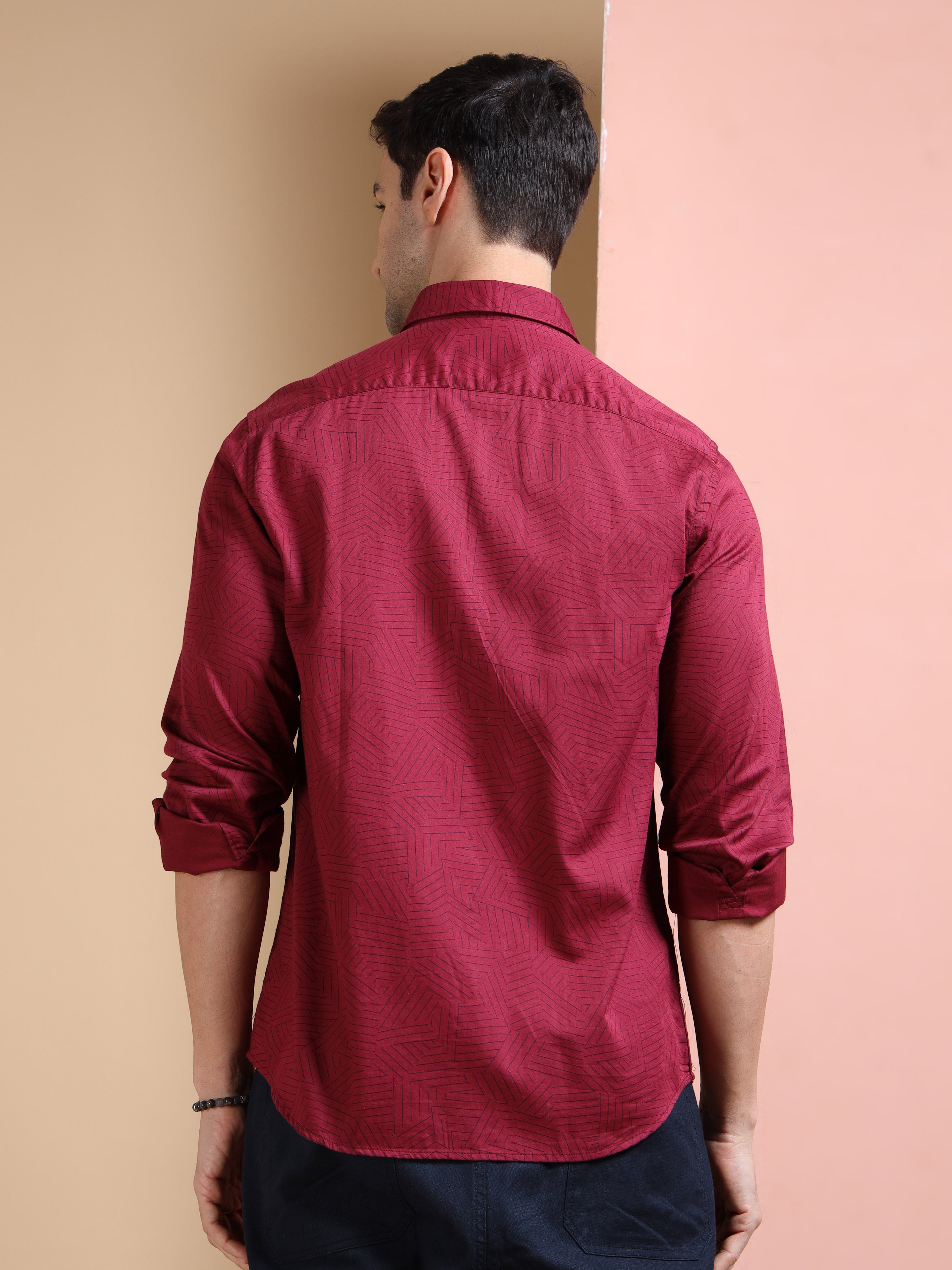 MEN'S MEROON PRINT SLIM FIT SHIRT