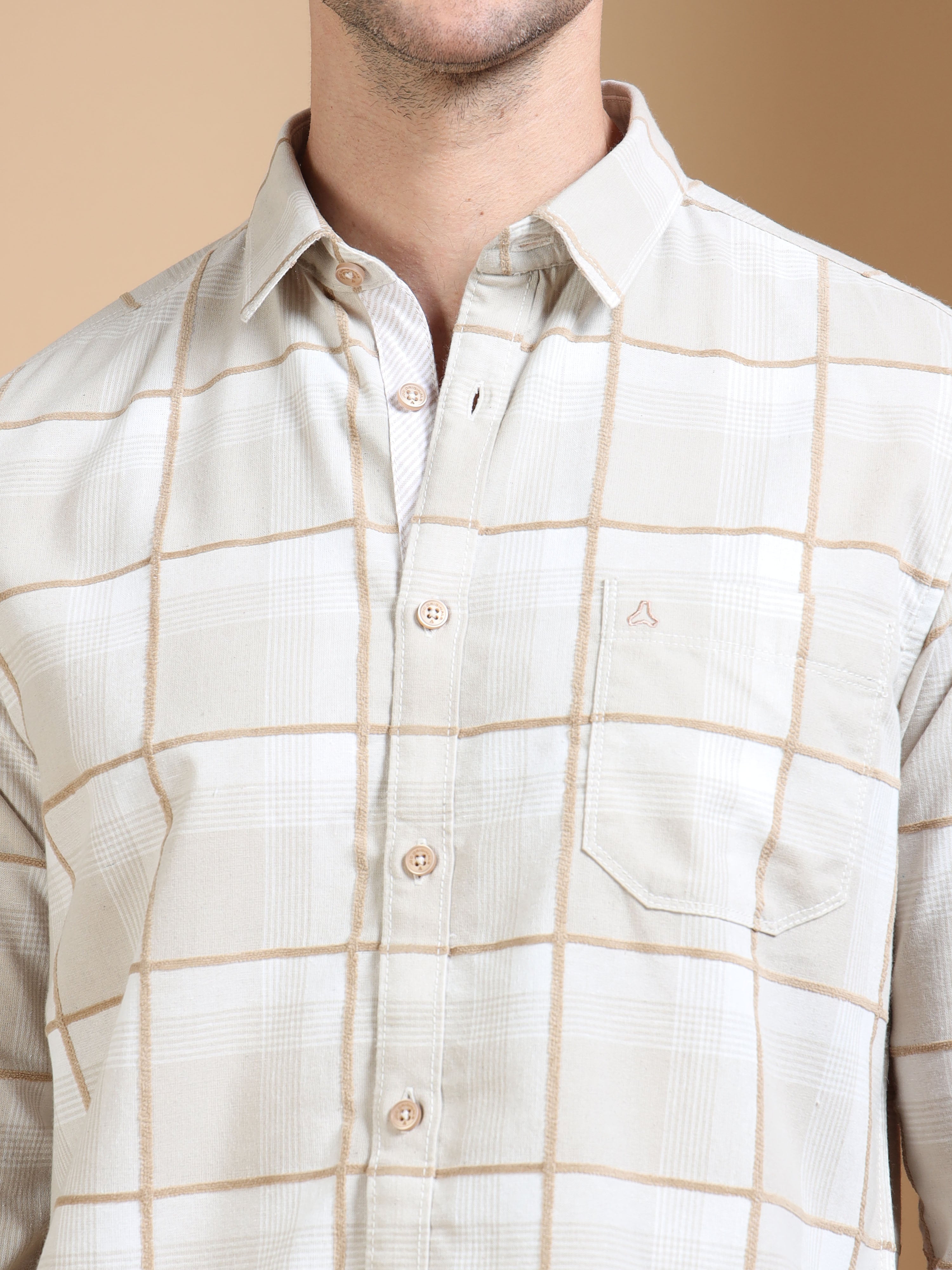 MEN'S DK.KHAKI CHECKS SLIM FIT SHIRT