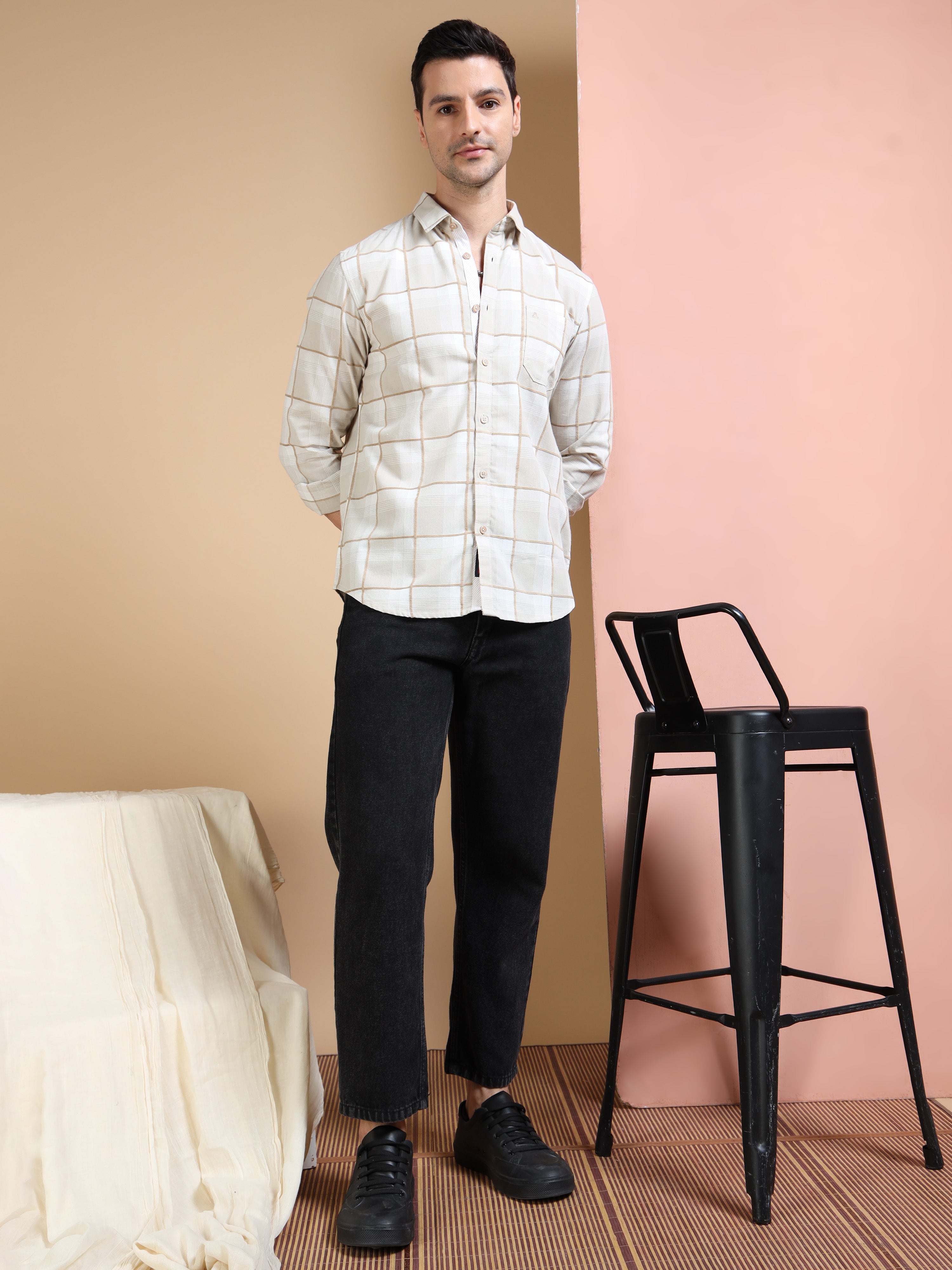 MEN'S DK.KHAKI CHECKS SLIM FIT SHIRT