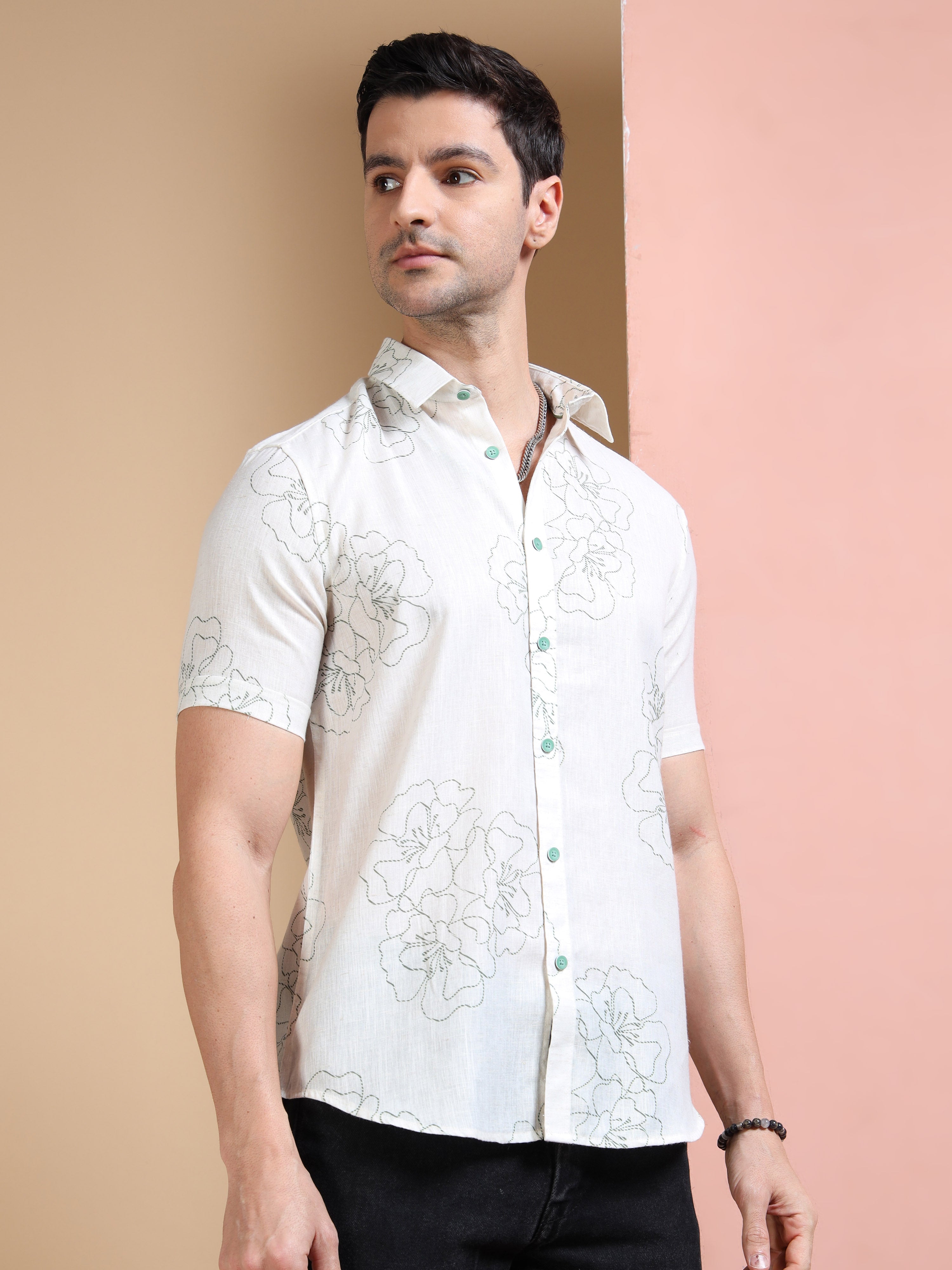 MEN'S GREEN PRINT SLIM FIT SHIRT