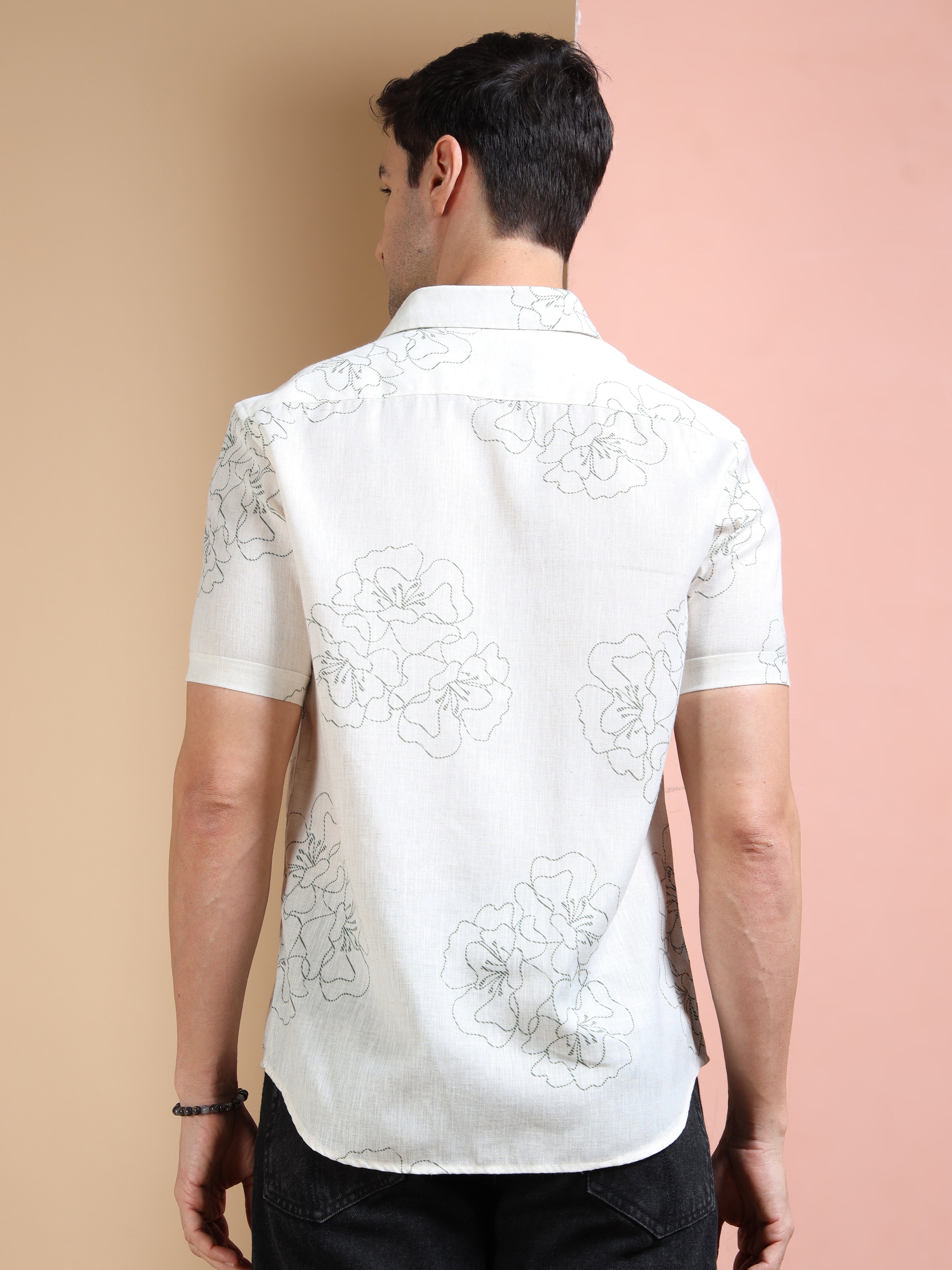 MEN'S GREEN PRINT SLIM FIT SHIRT