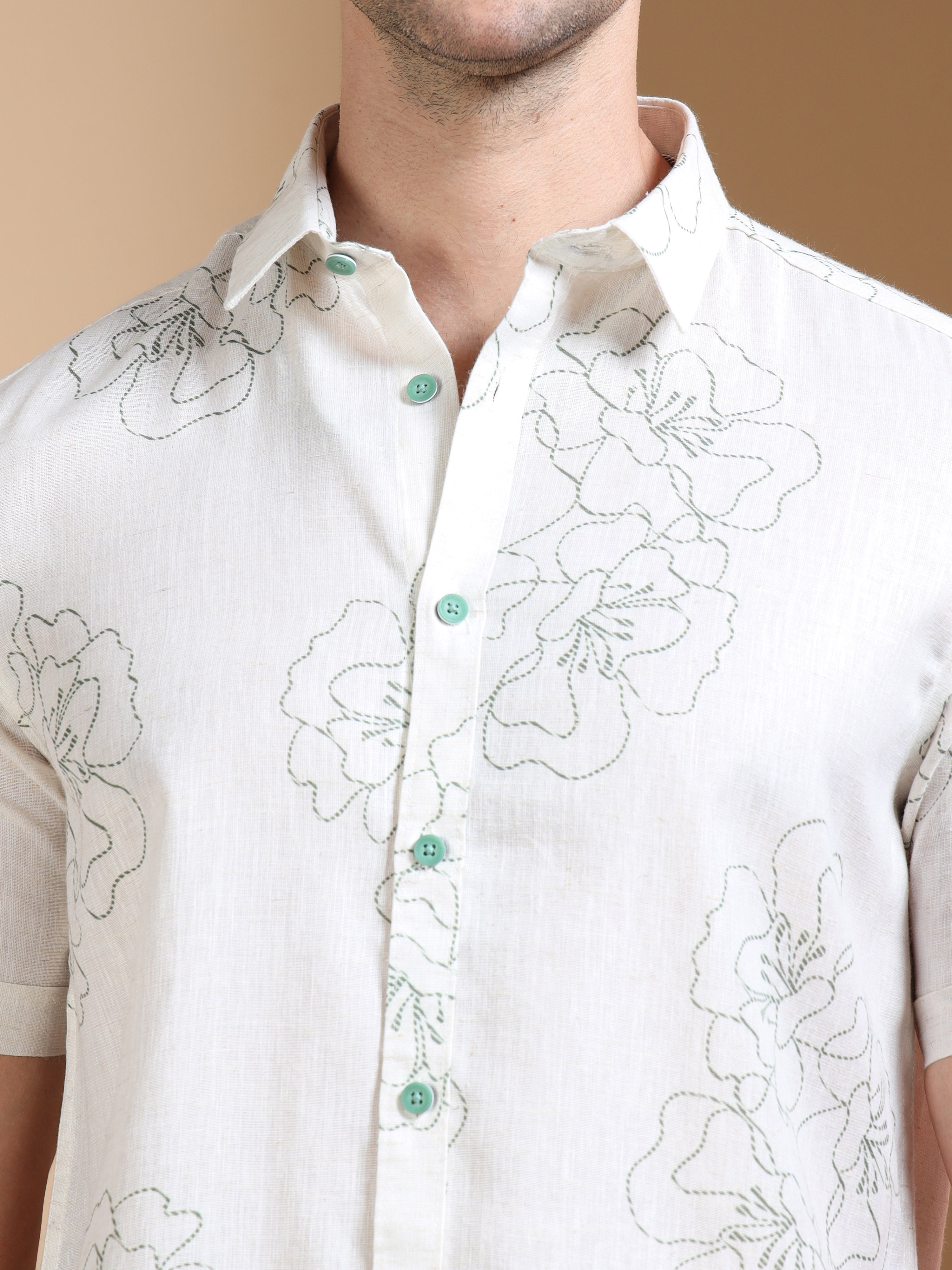 MEN'S GREEN PRINT SLIM FIT SHIRT