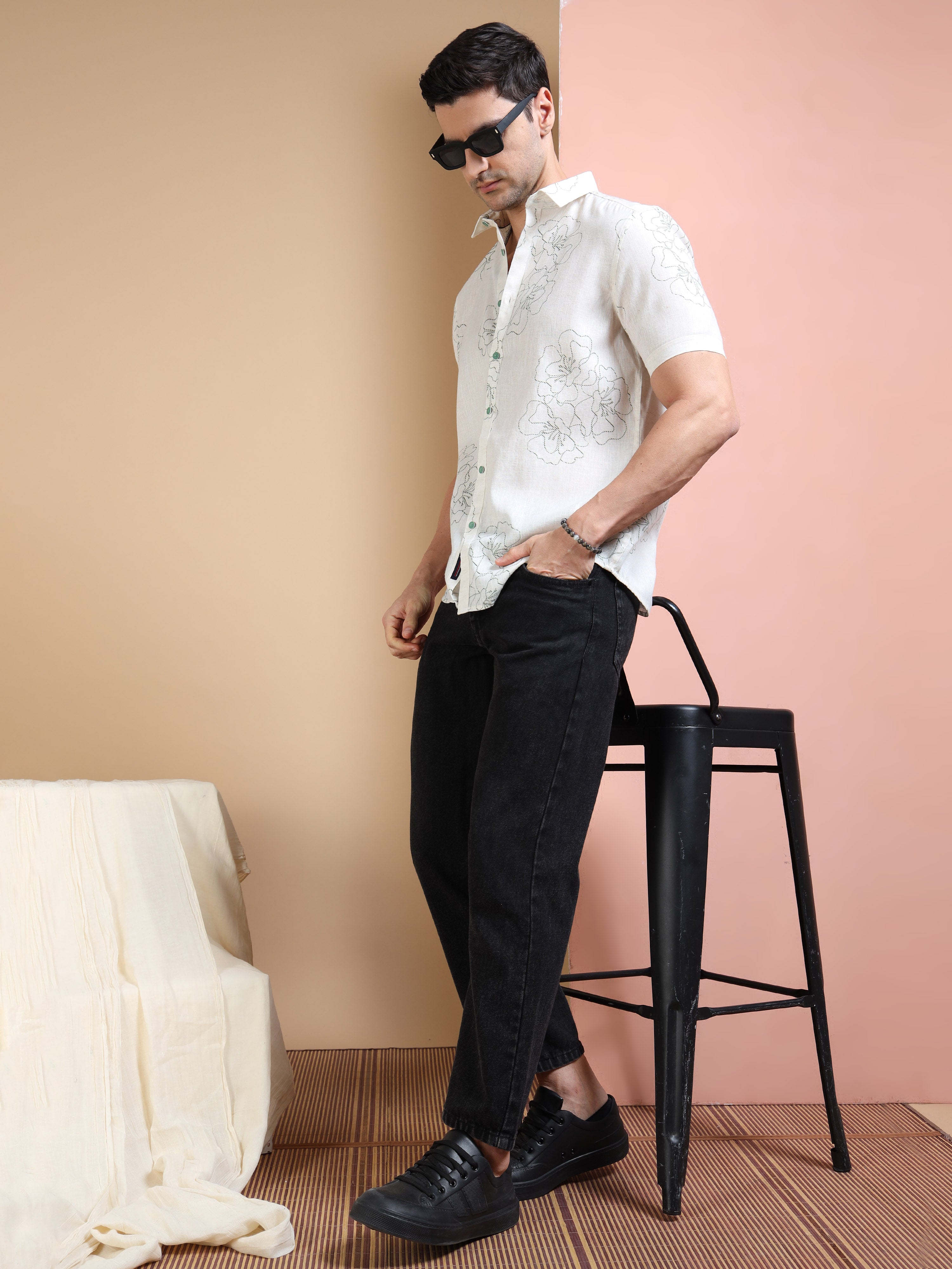 MEN'S GREEN PRINT SLIM FIT SHIRT