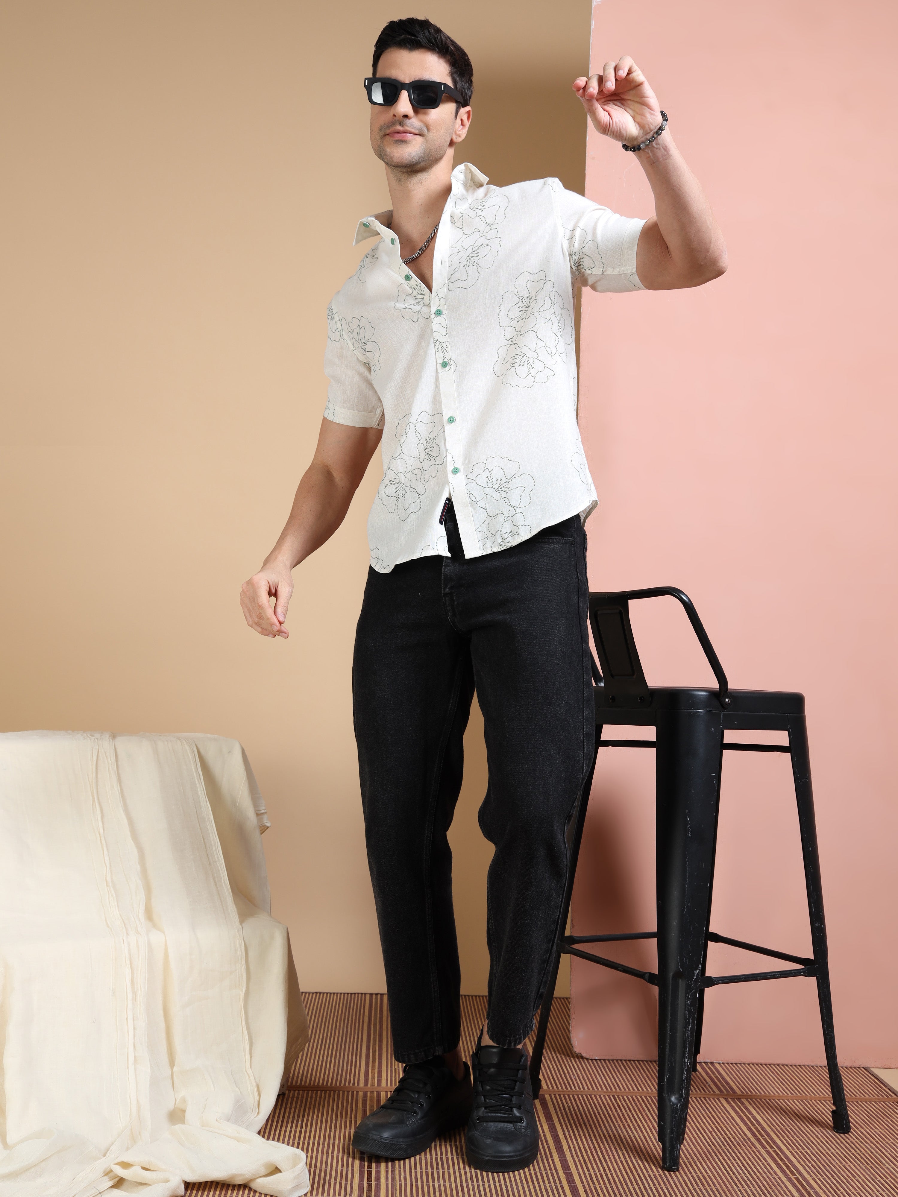 MEN'S GREEN PRINT SLIM FIT SHIRT