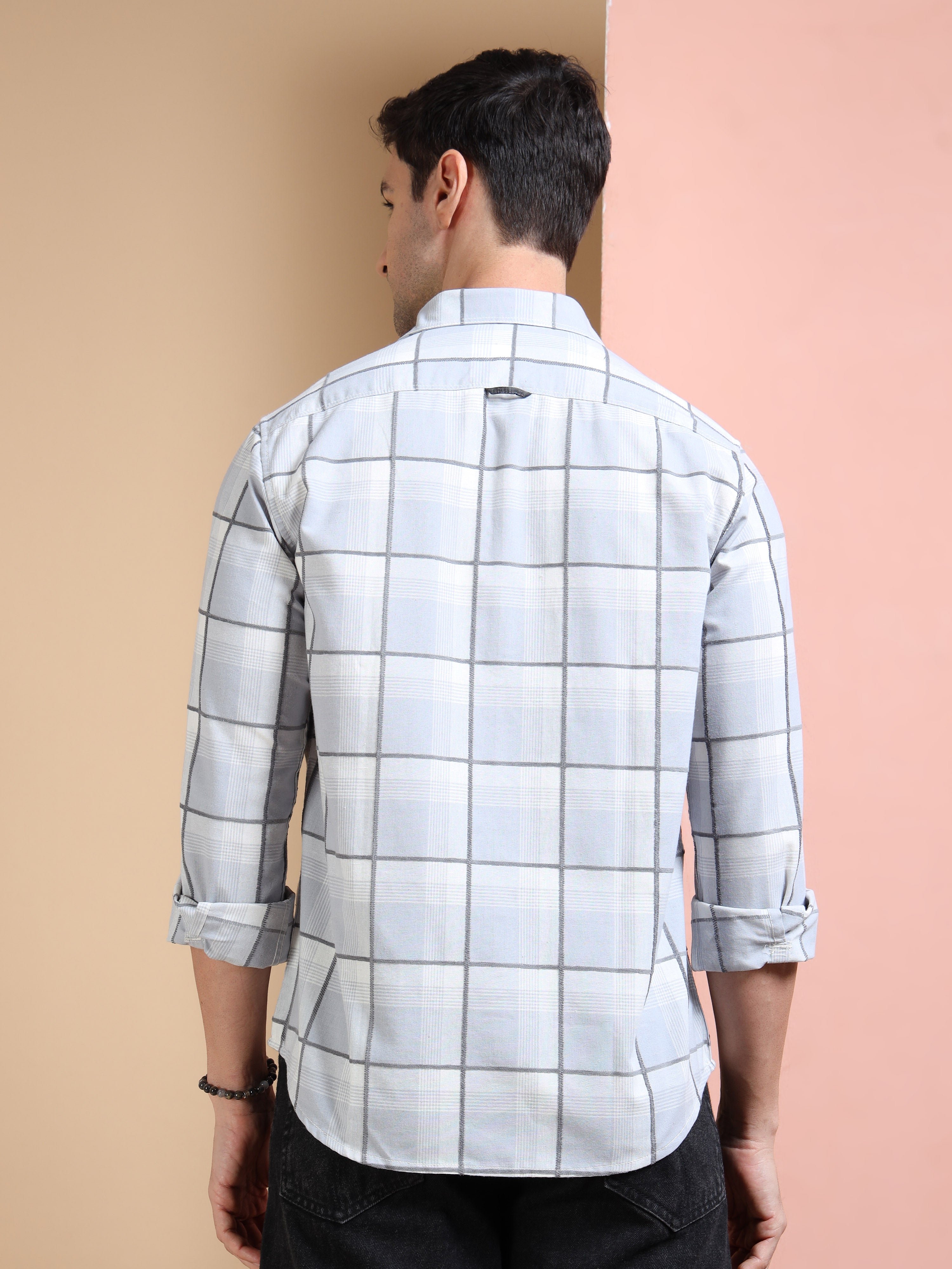 MEN'S GREY CHECKS SLIM FIT SHIRT