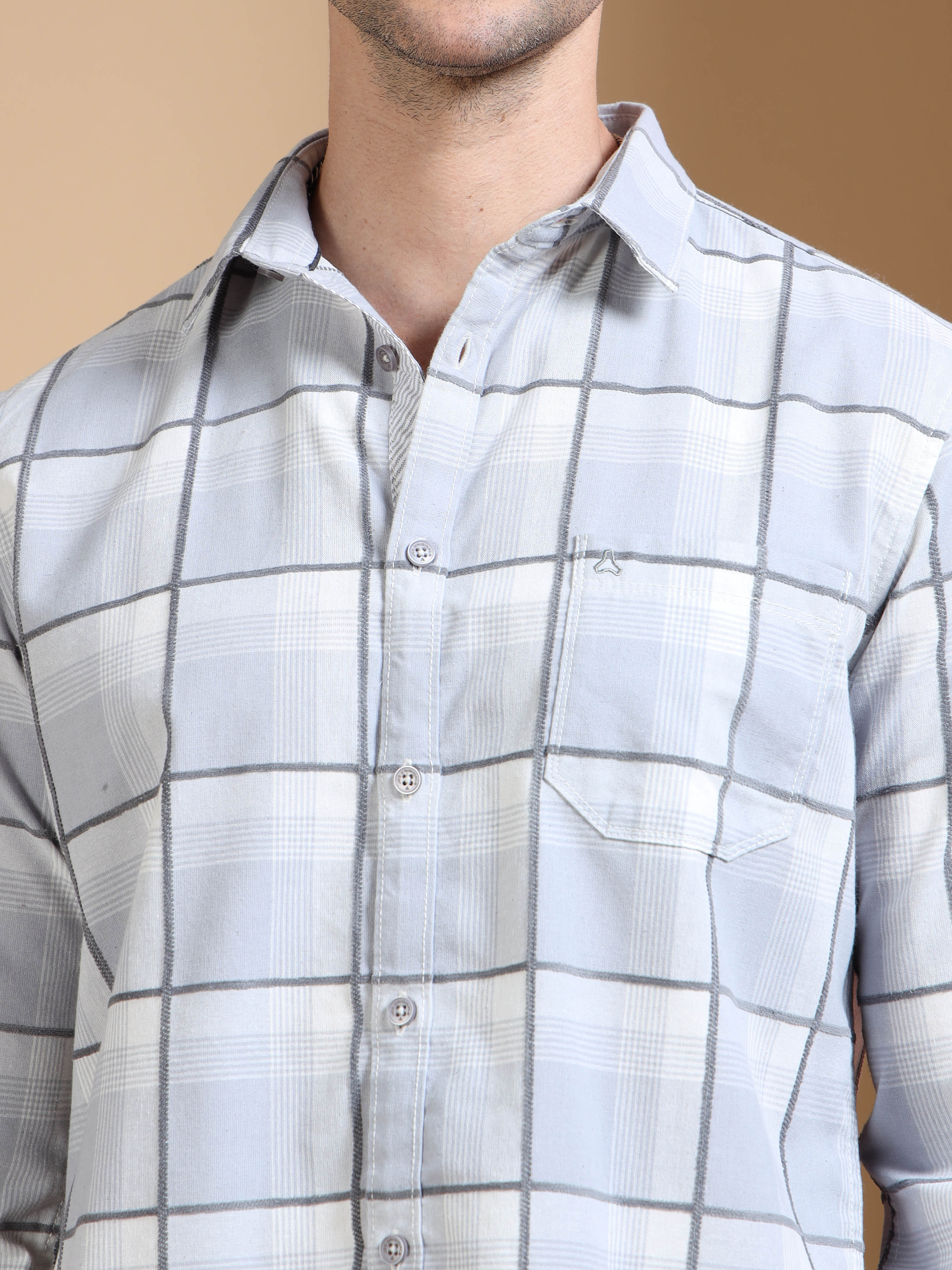 MEN'S GREY CHECKS SLIM FIT SHIRT
