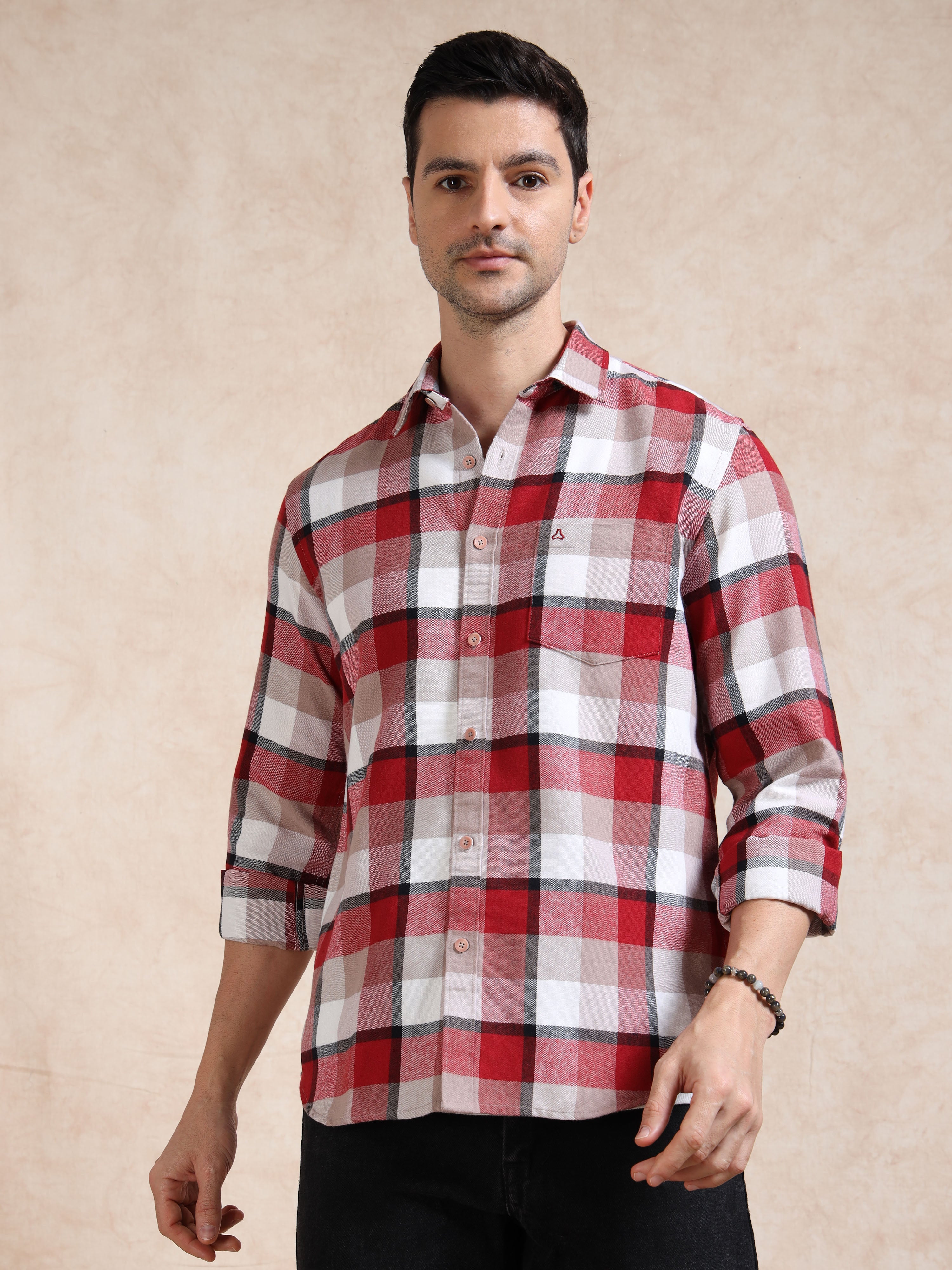 MEN'S RED CHECKS SLIM FIT SHIRT