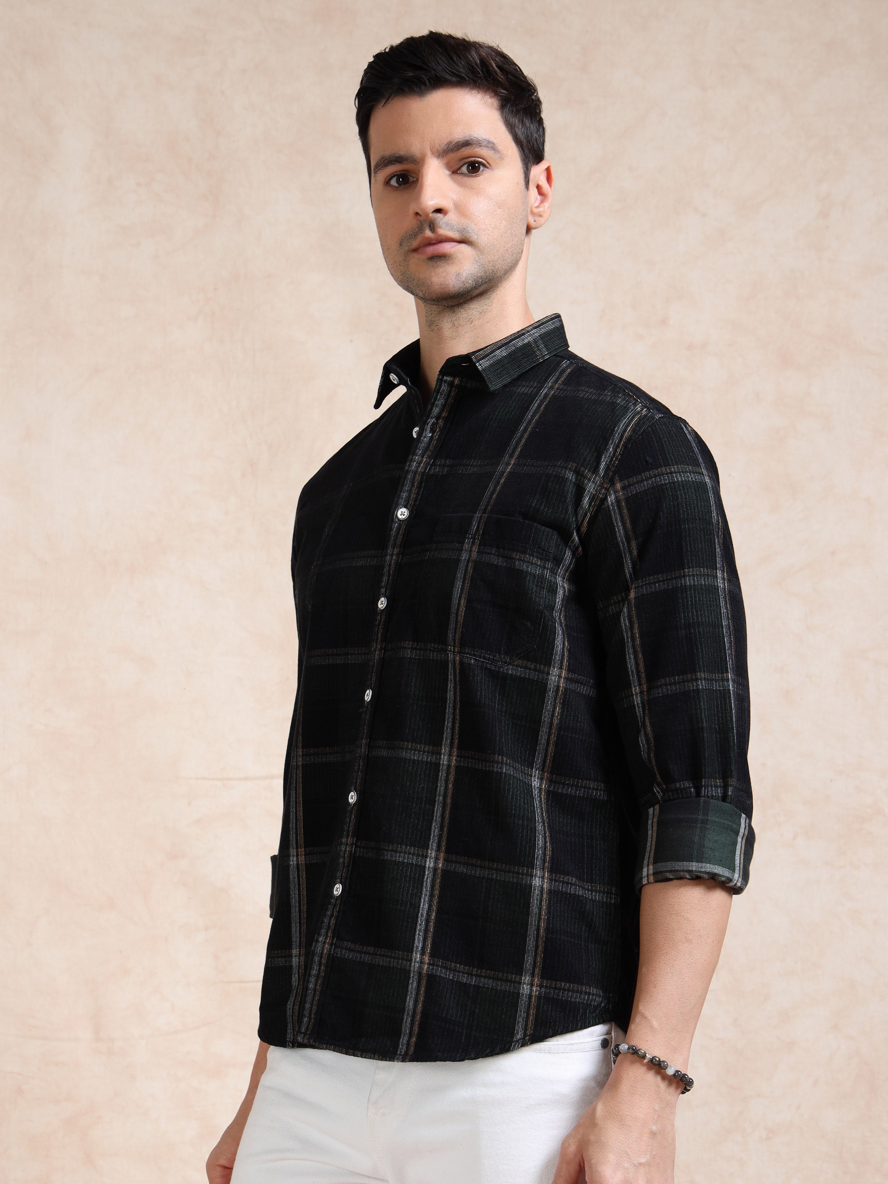 MEN'S GREEN CHECKS SLIM FIT SHIRT