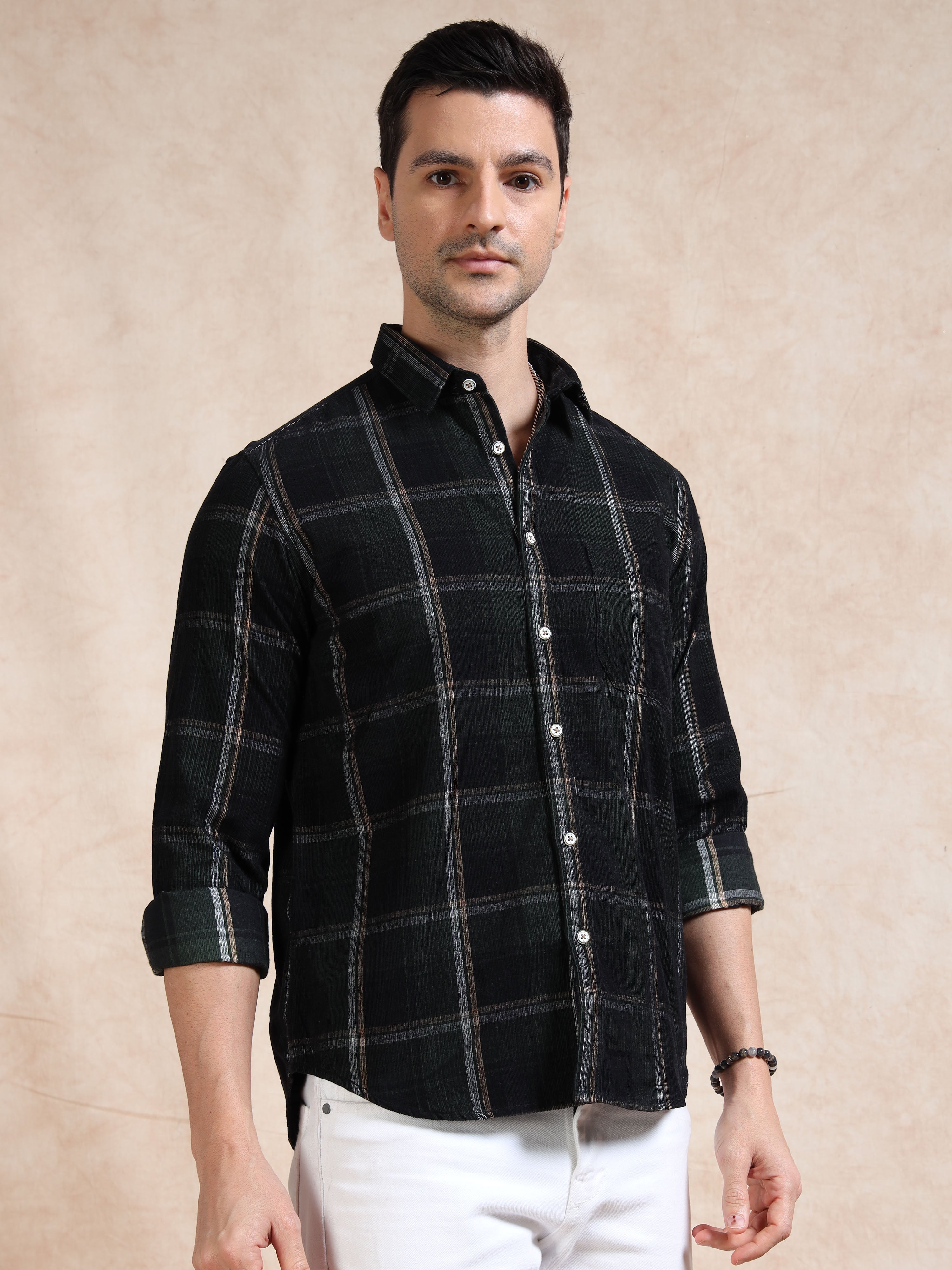 MEN'S GREEN CHECKS SLIM FIT SHIRT