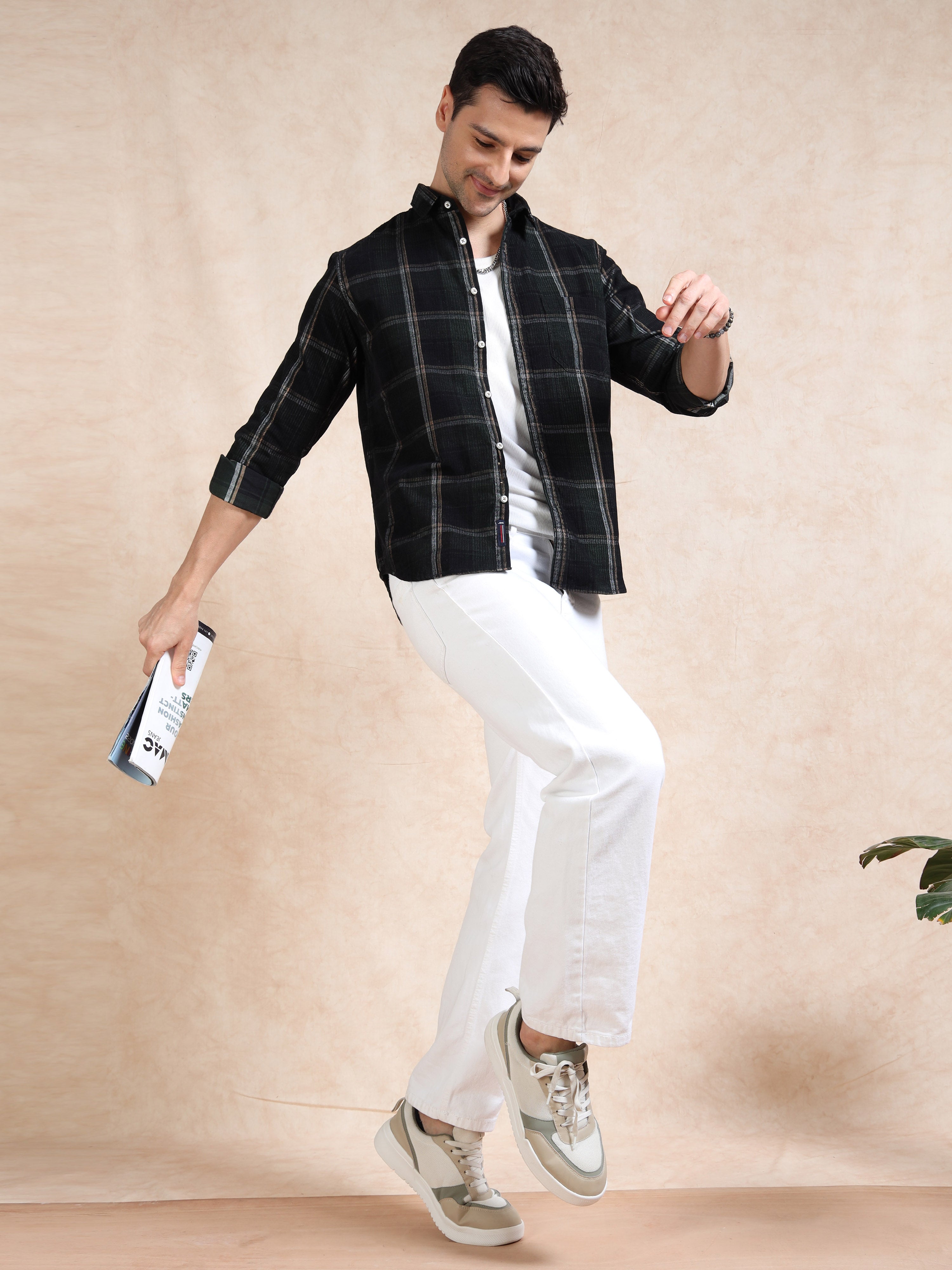 MEN'S GREEN CHECKS SLIM FIT SHIRT