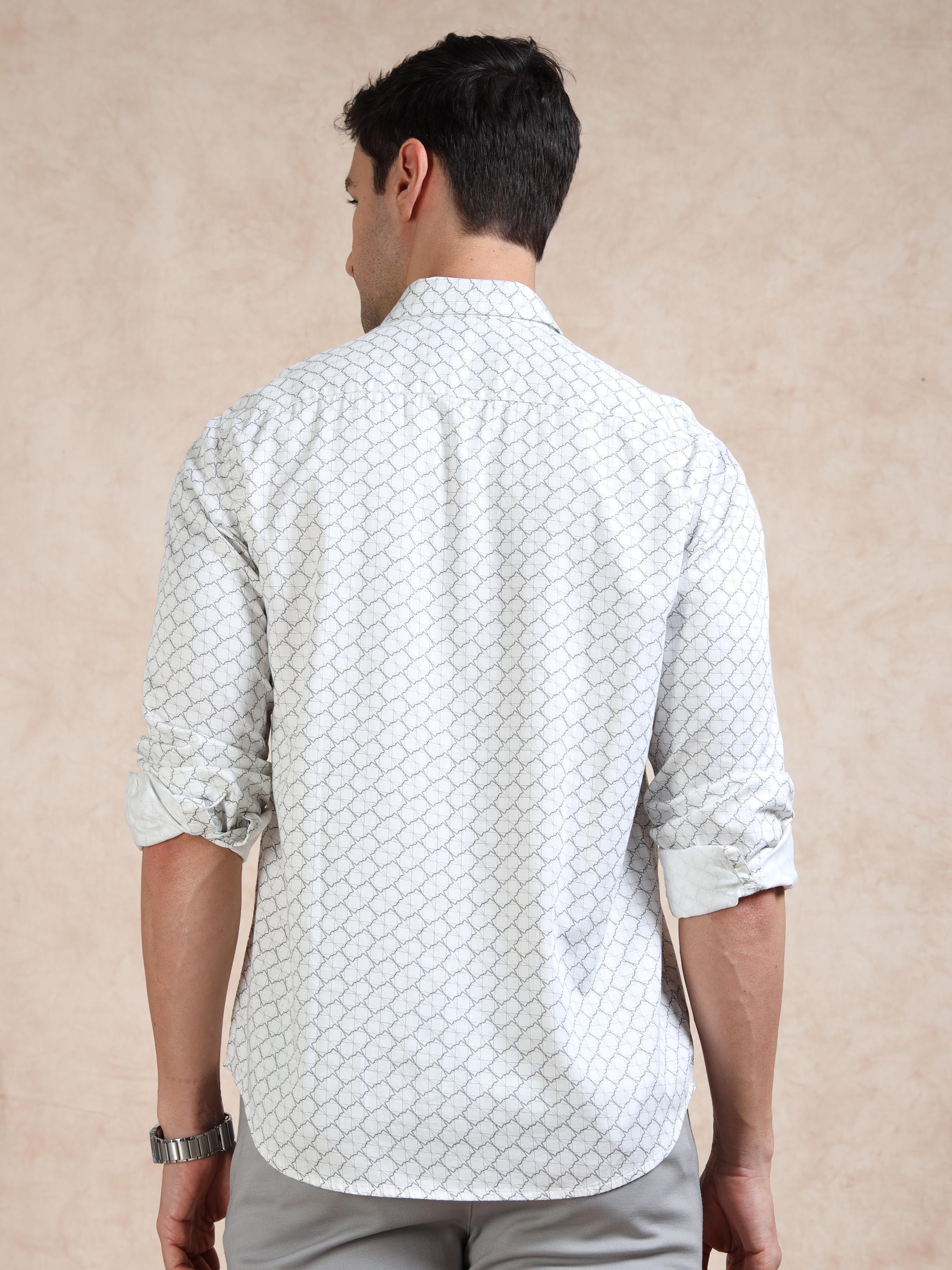 MEN'S OFF WHITE PRINT SLIM FIT SHIRT